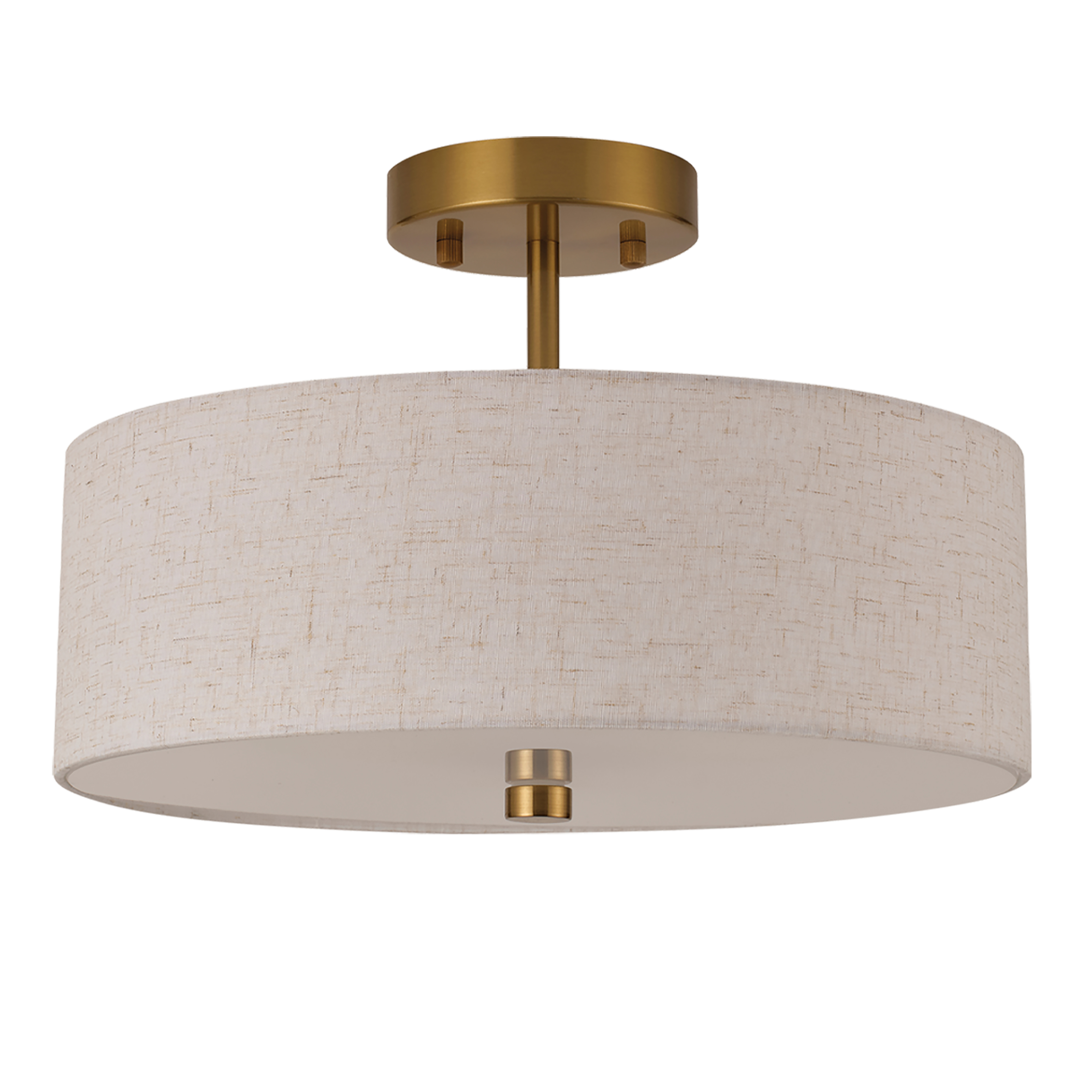 3LT Semi-Flush Mount, AGB w/ Flax Linen Shade