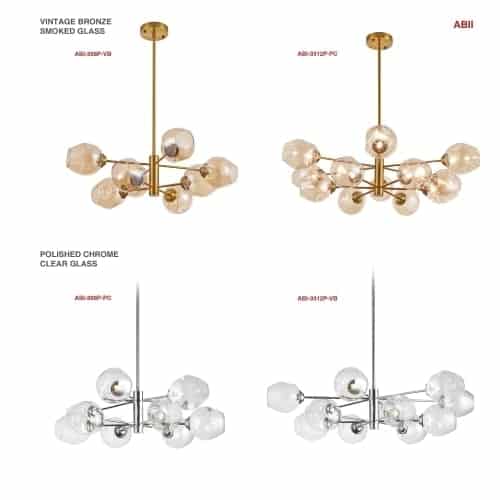 8LT Halogen Chandelier, PC with Clear Glass
