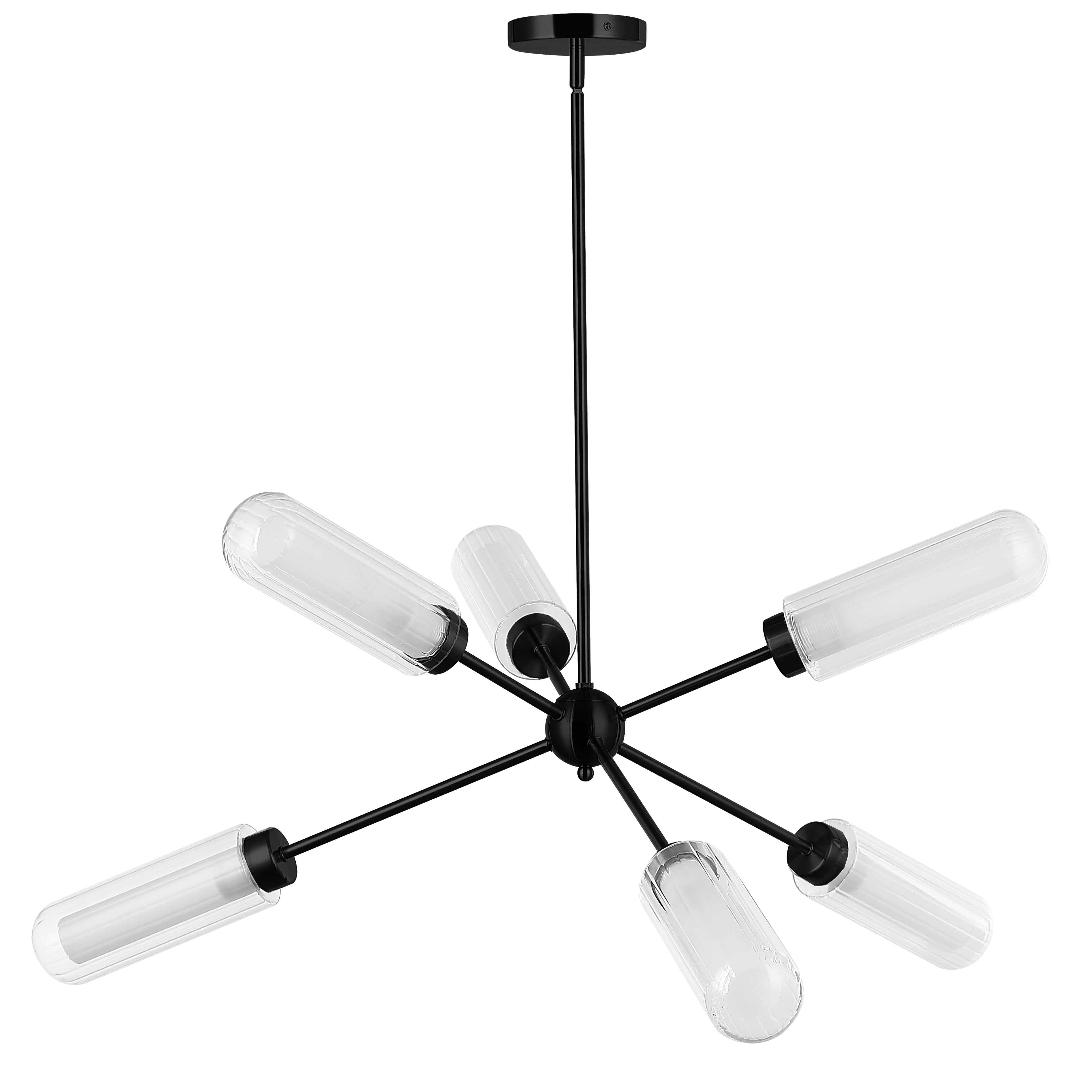 6LT Chandelier, MB w/ CLR Fluted & FR Glass