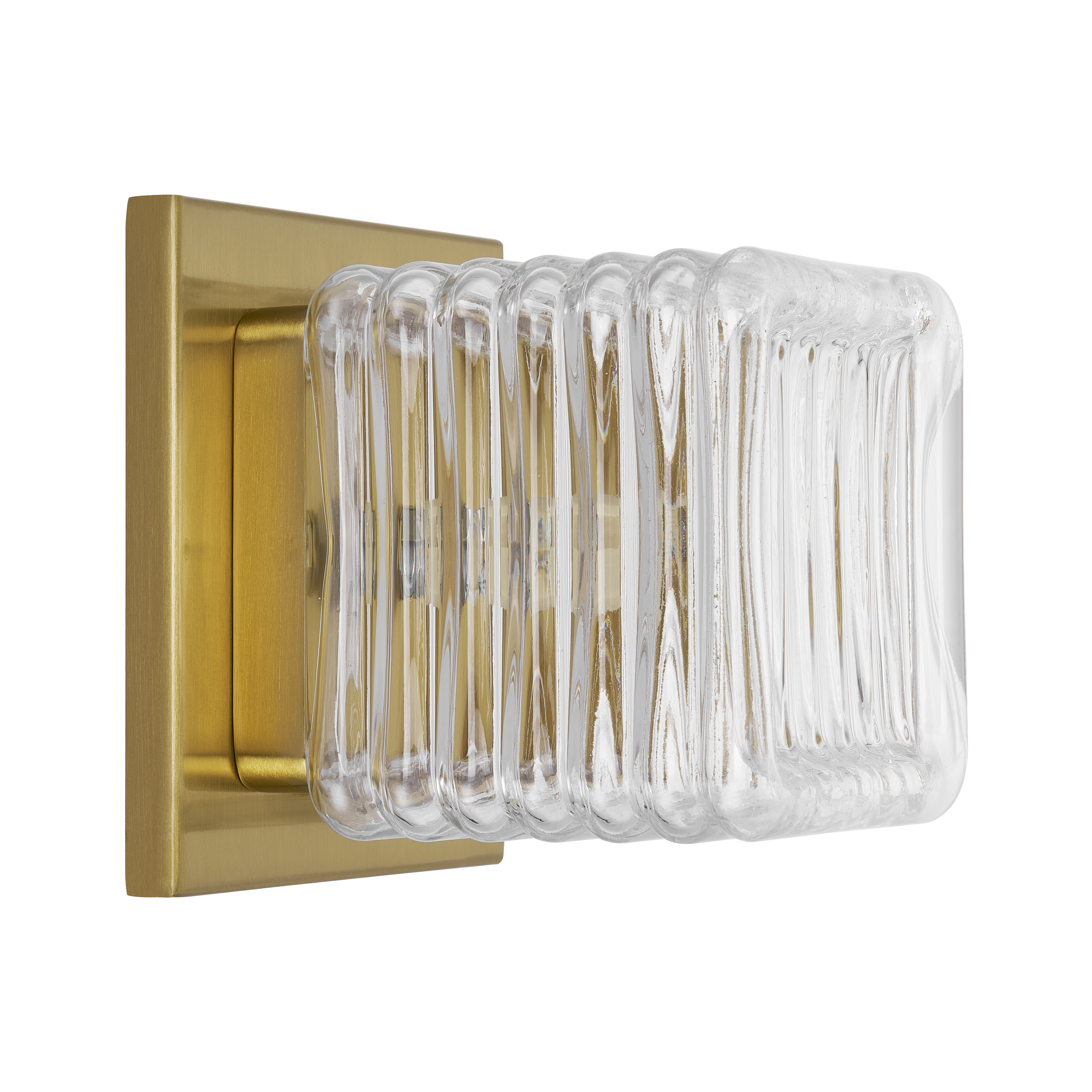 1LT Wall Sconce, AGB w/ CLR Ribbed Glass