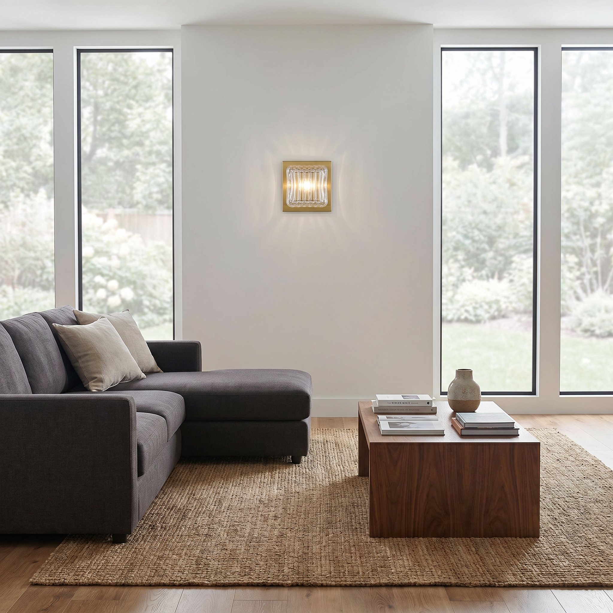 1LT Wall Sconce, AGB w/ CLR Ribbed Glass
