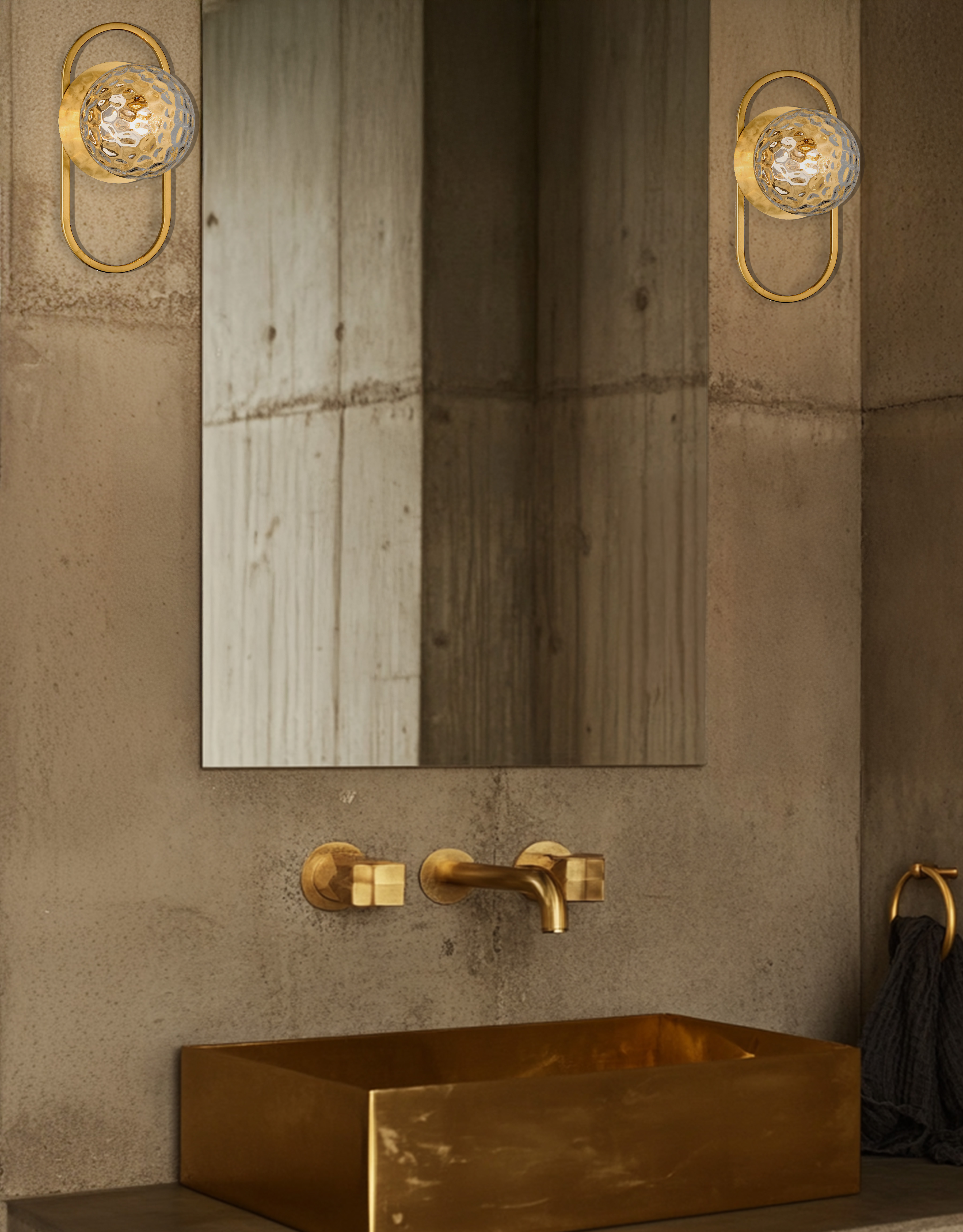 1LT Wall Sconce, AGB w/ CLR Hammered Glass