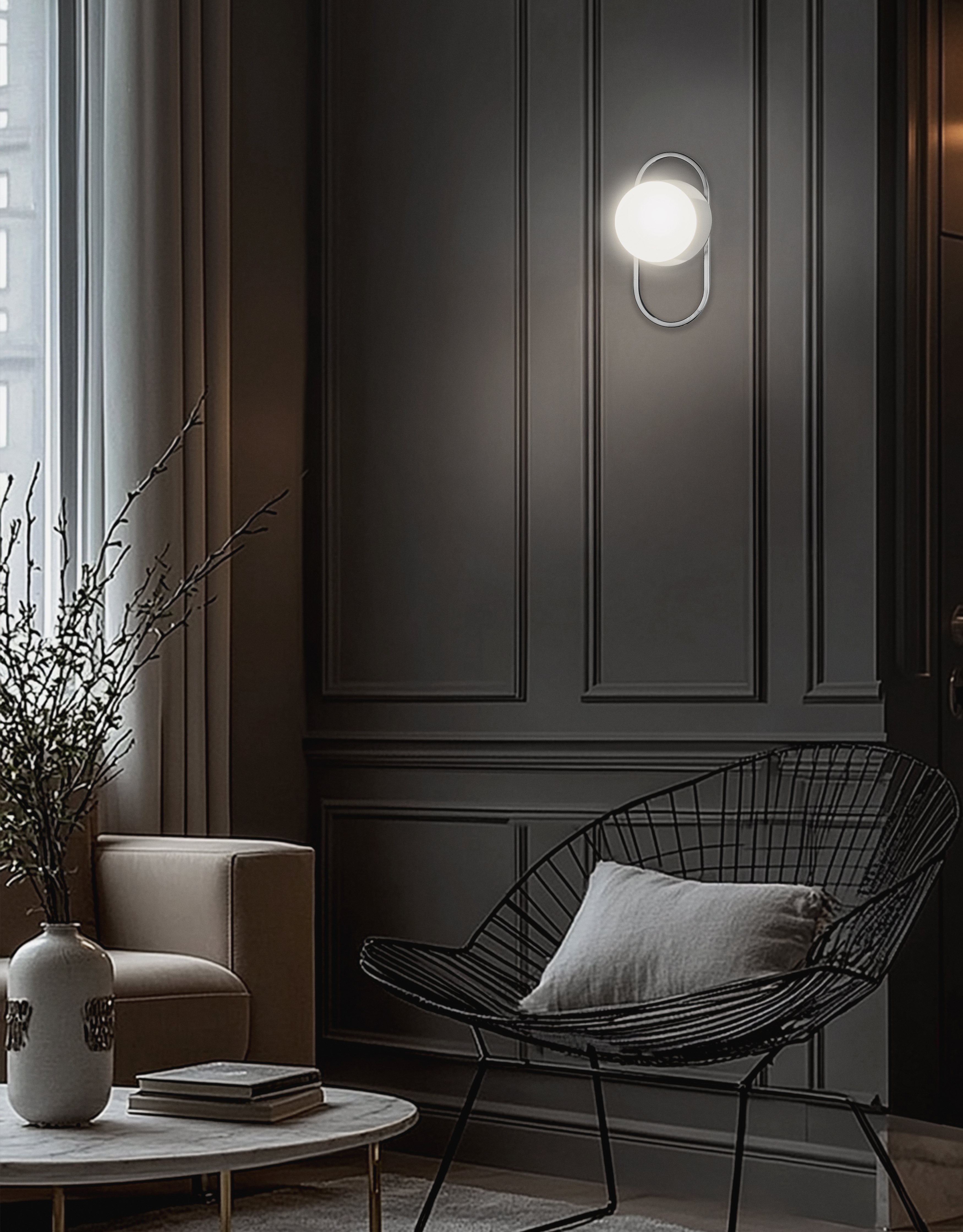 1LT Wall Sconce, PC w/ Opal glass