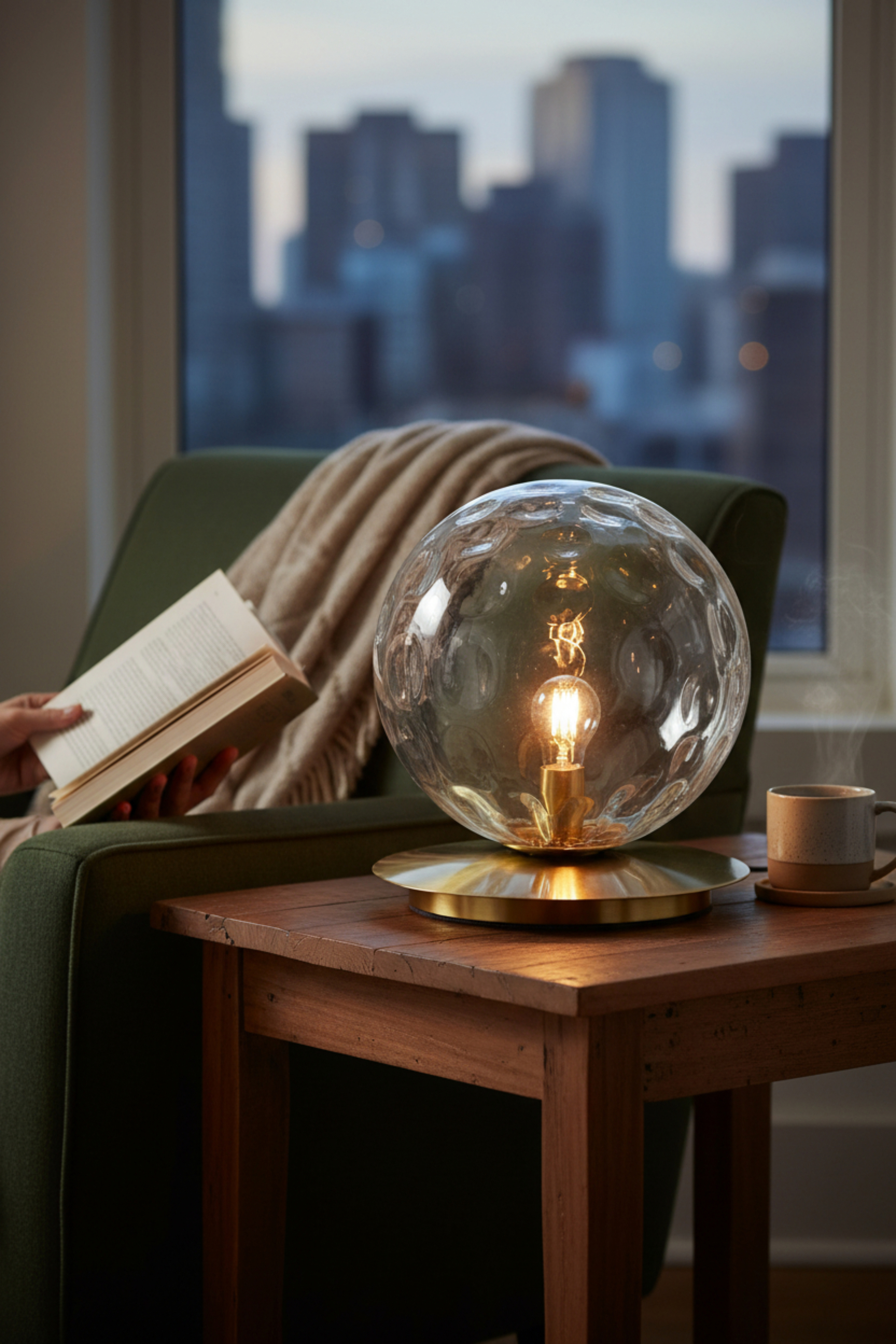 1LT Table Lamp, AGB w/ CLR Hammered Glass