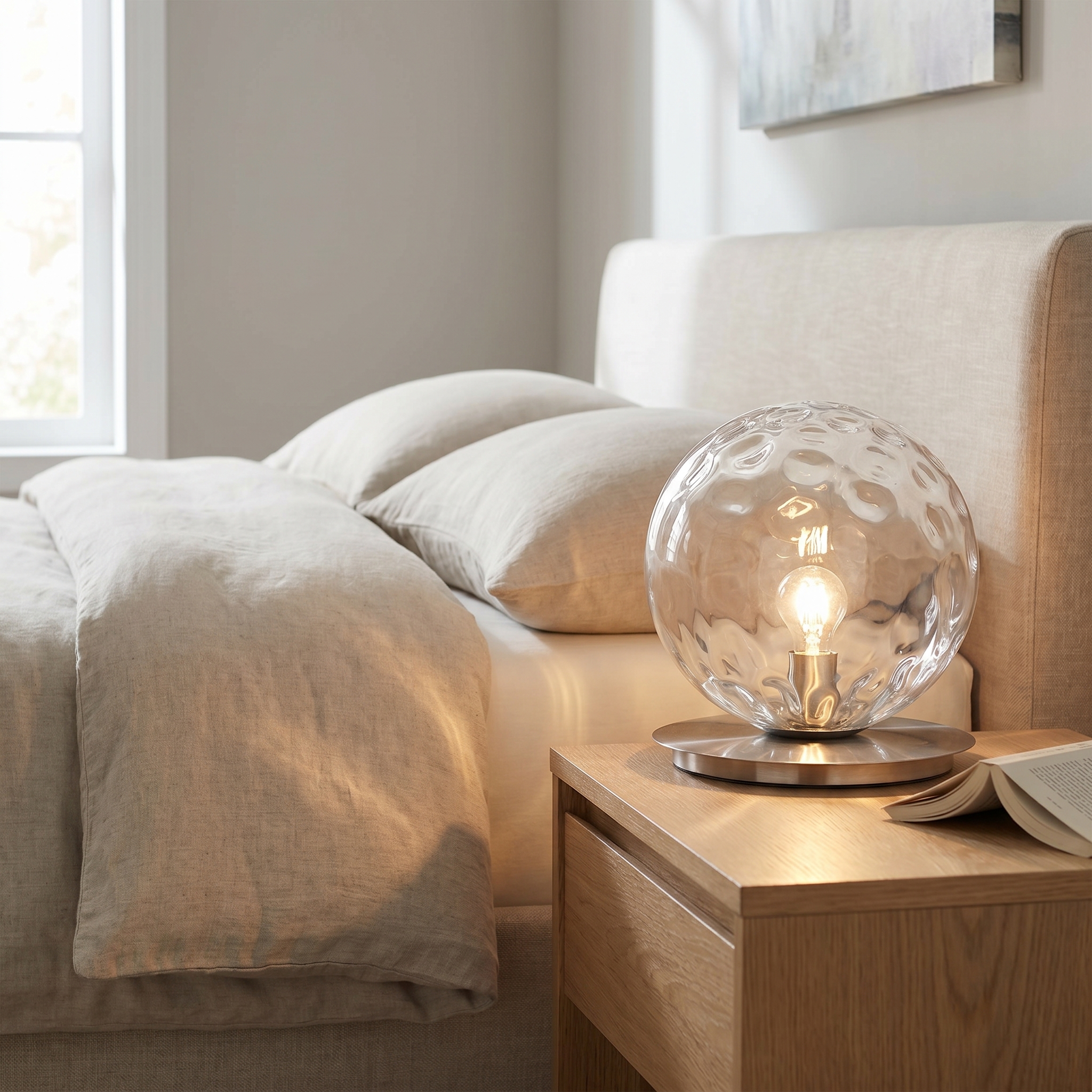 1LT Table Lamp, PC w/ CLR Hammered Glass