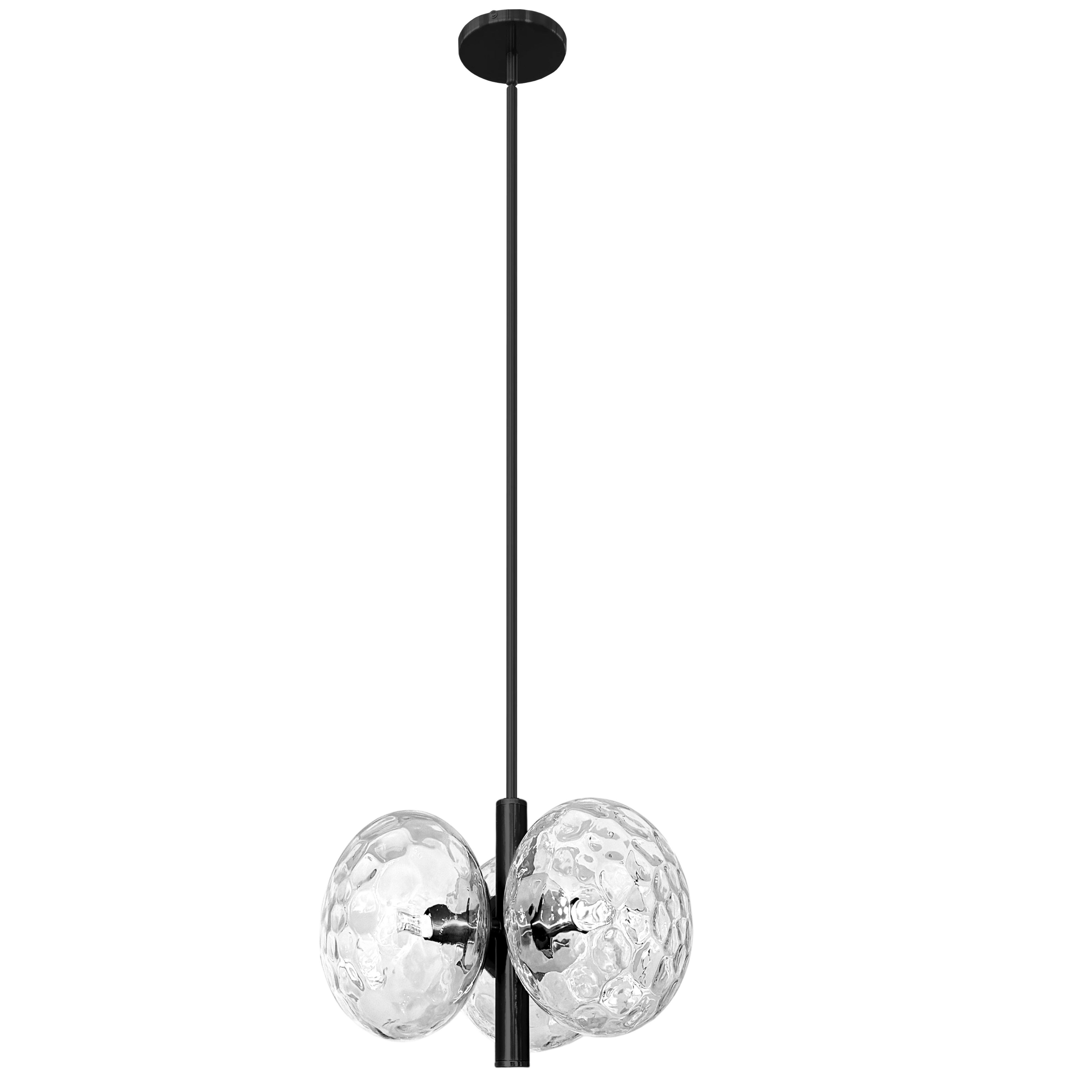 3LT Pendant, MB w/ Clear Hammered Glass