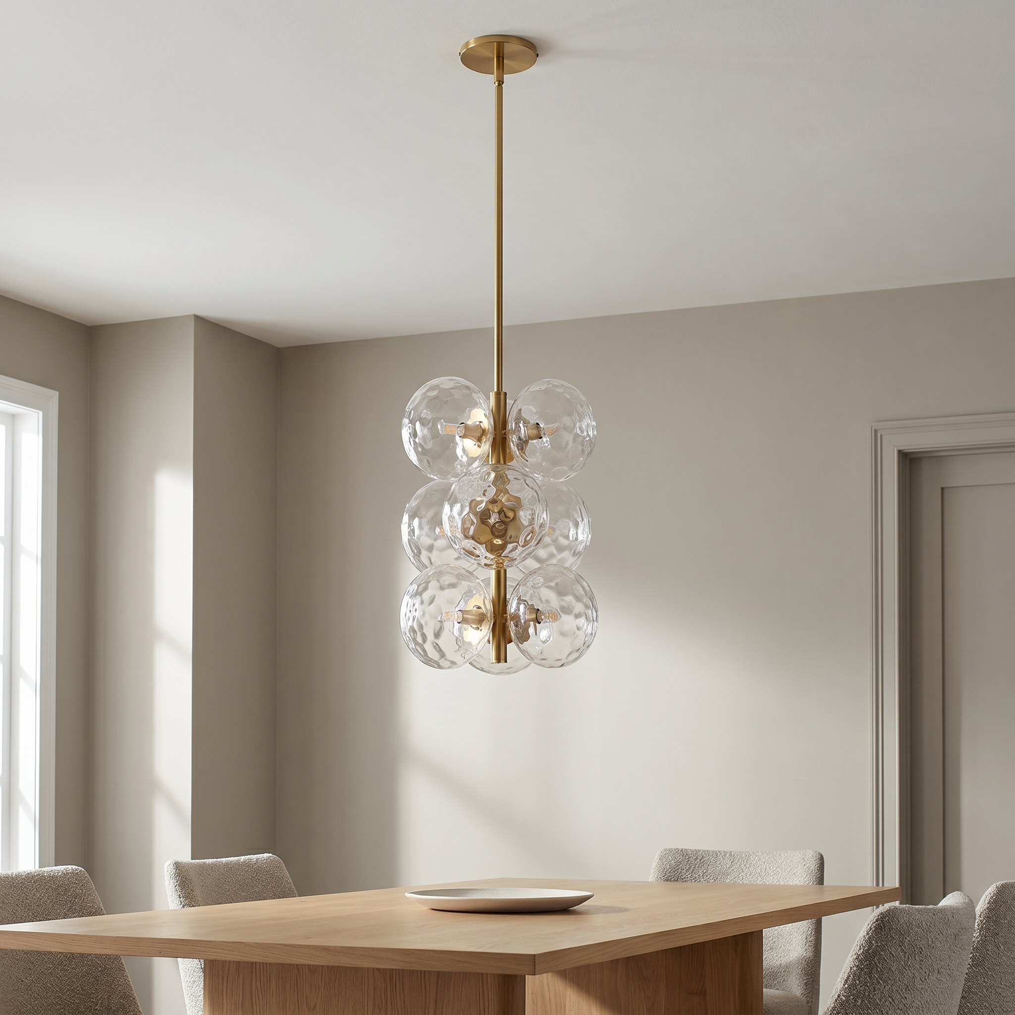 9LT Pendant, AGB w/ Clear Hammered Glass