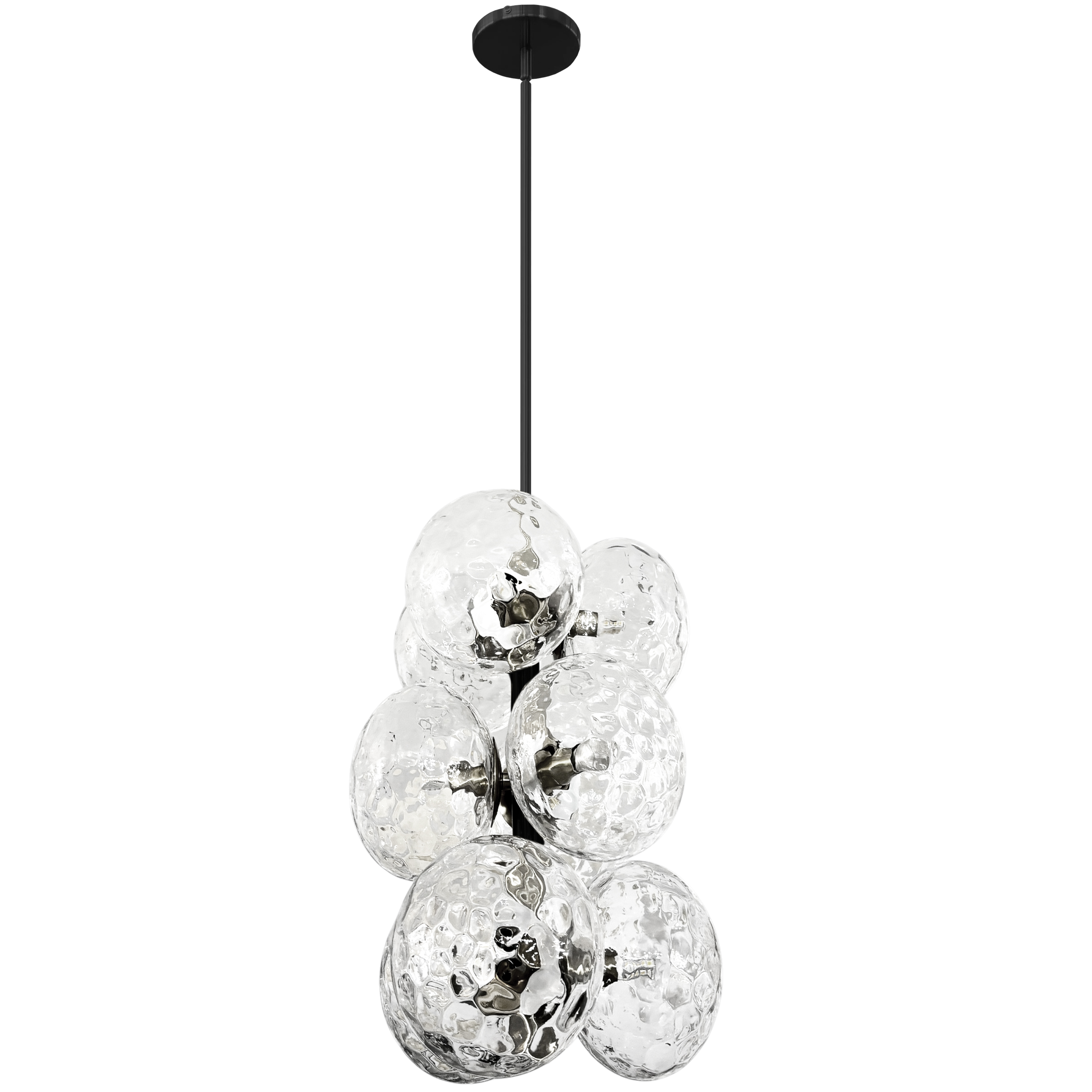 9LT Pendant, MB w/ Clear Hammered Glass