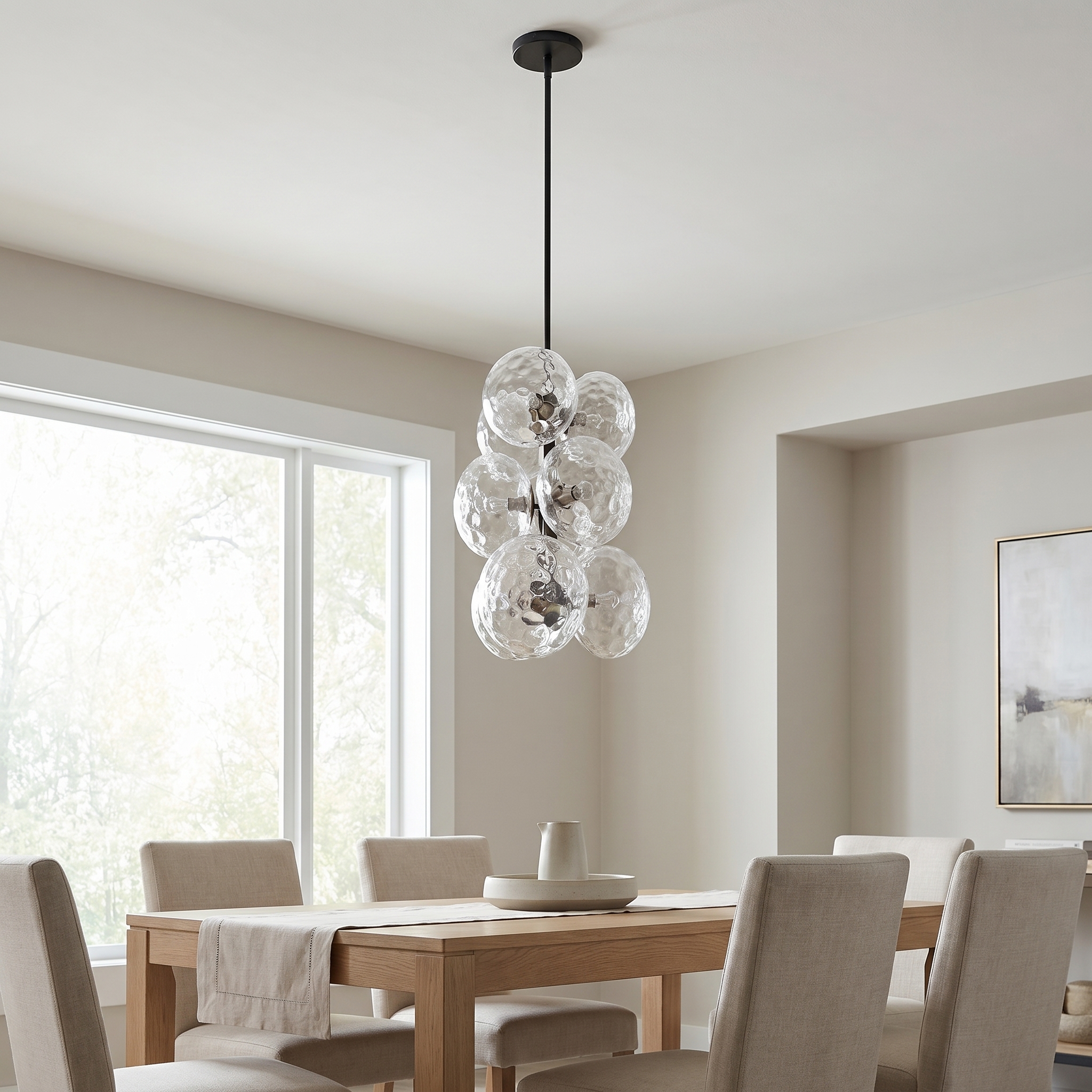 9LT Pendant, MB w/ Clear Hammered Glass