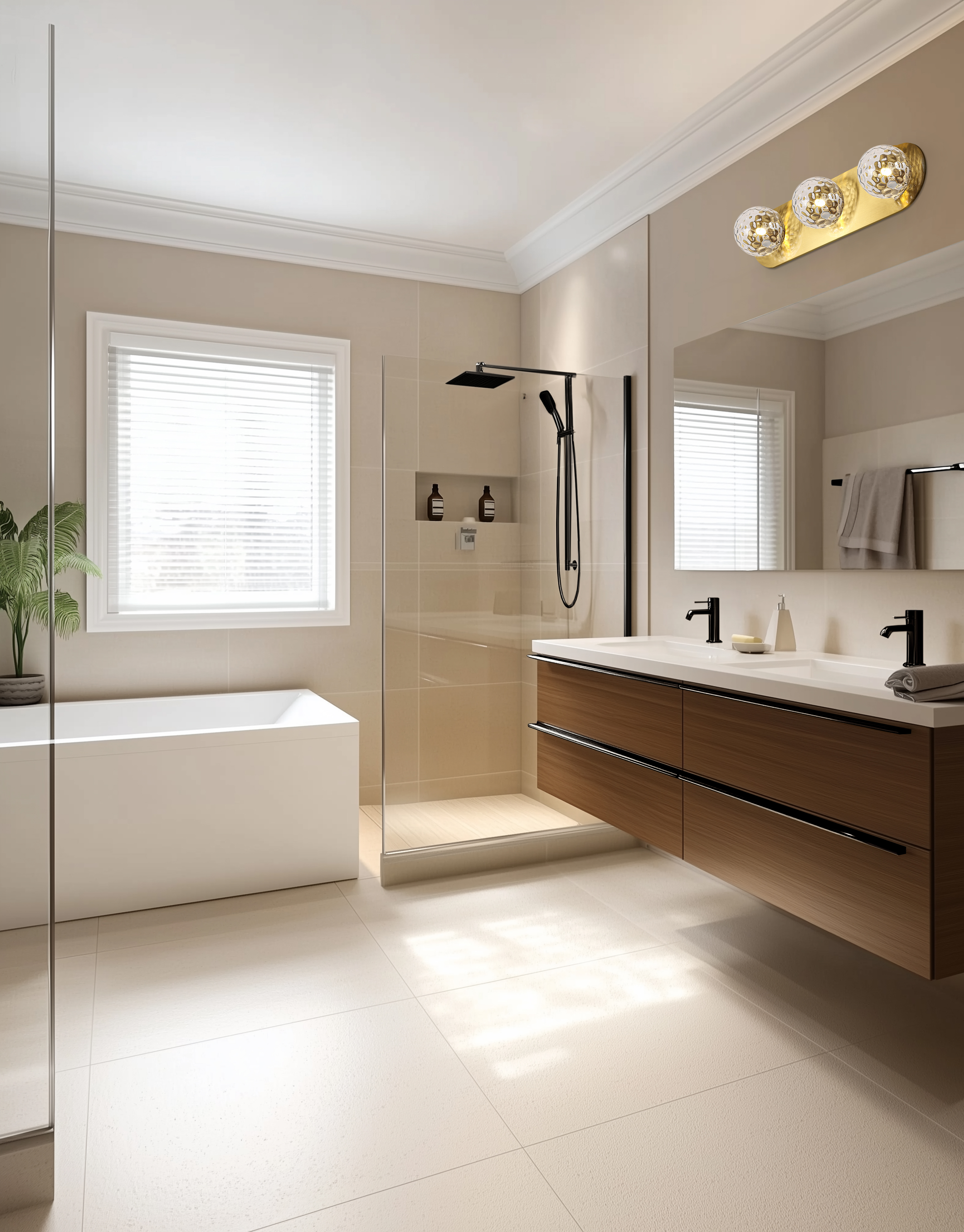 3LT Vanity, AGB w/ CLR Hammered Glass