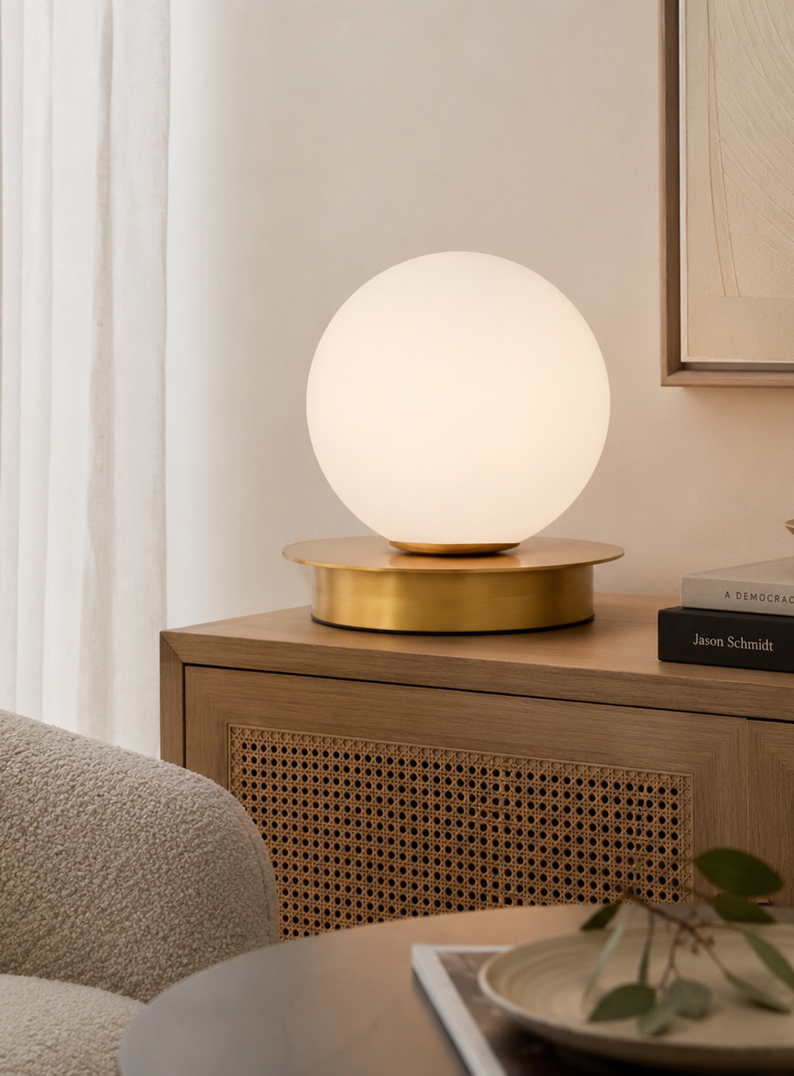 1LT Table Lamp, AGB w/ WH Opal Glass