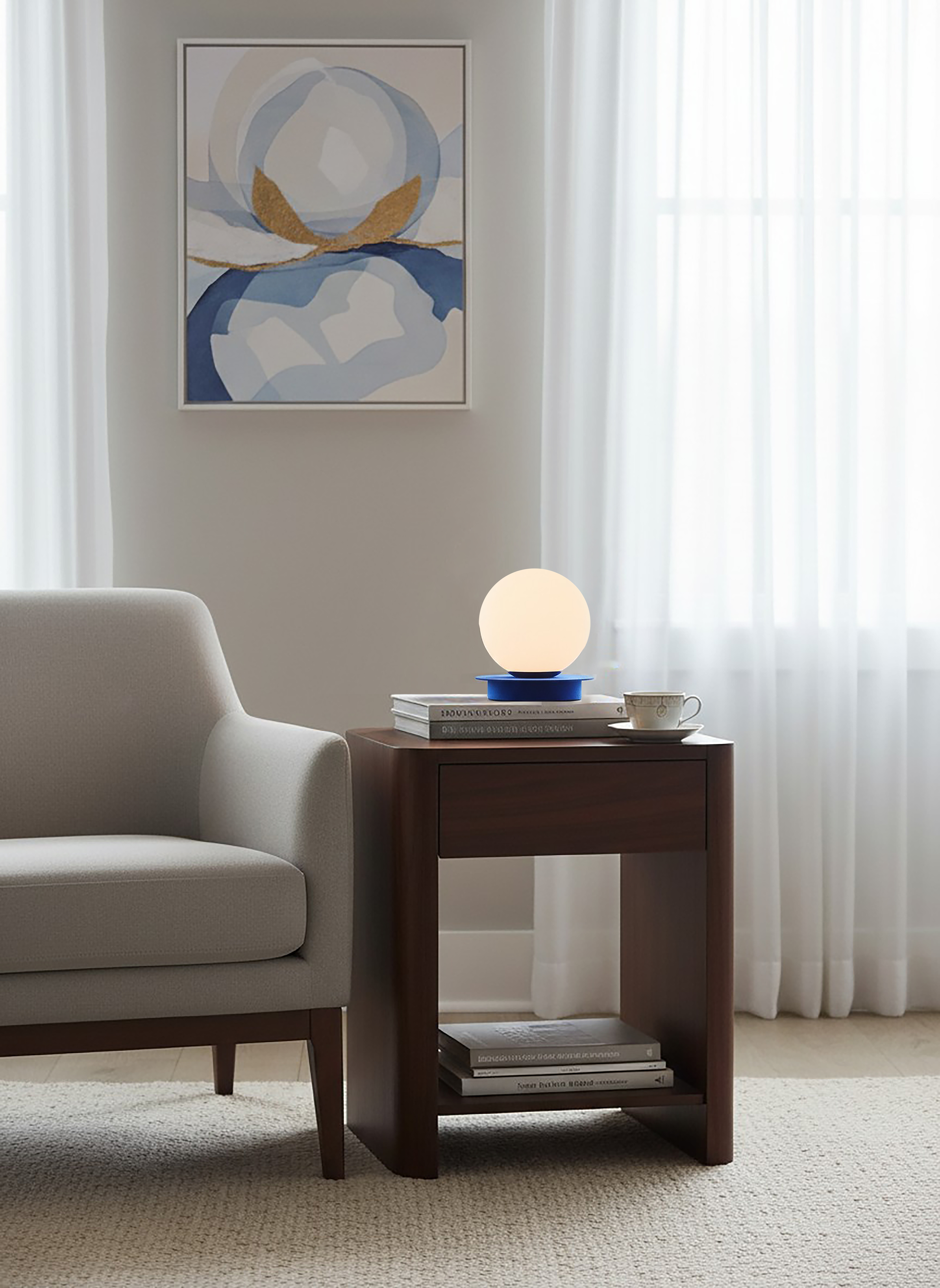 1LT Table Lamp, BLU Flocking w/ Opal Glass