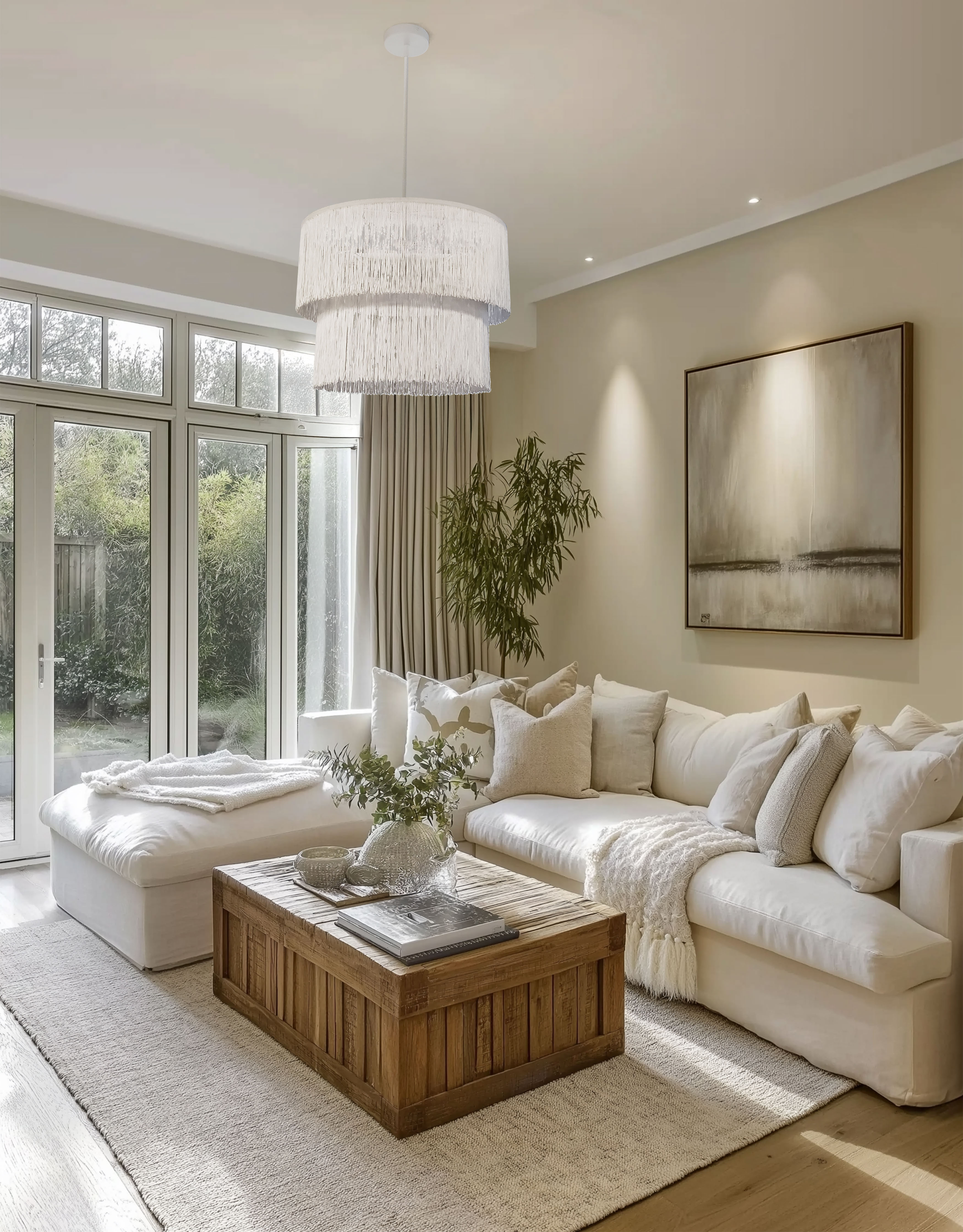 4LT Chandelier, MW w/ WH Fringe