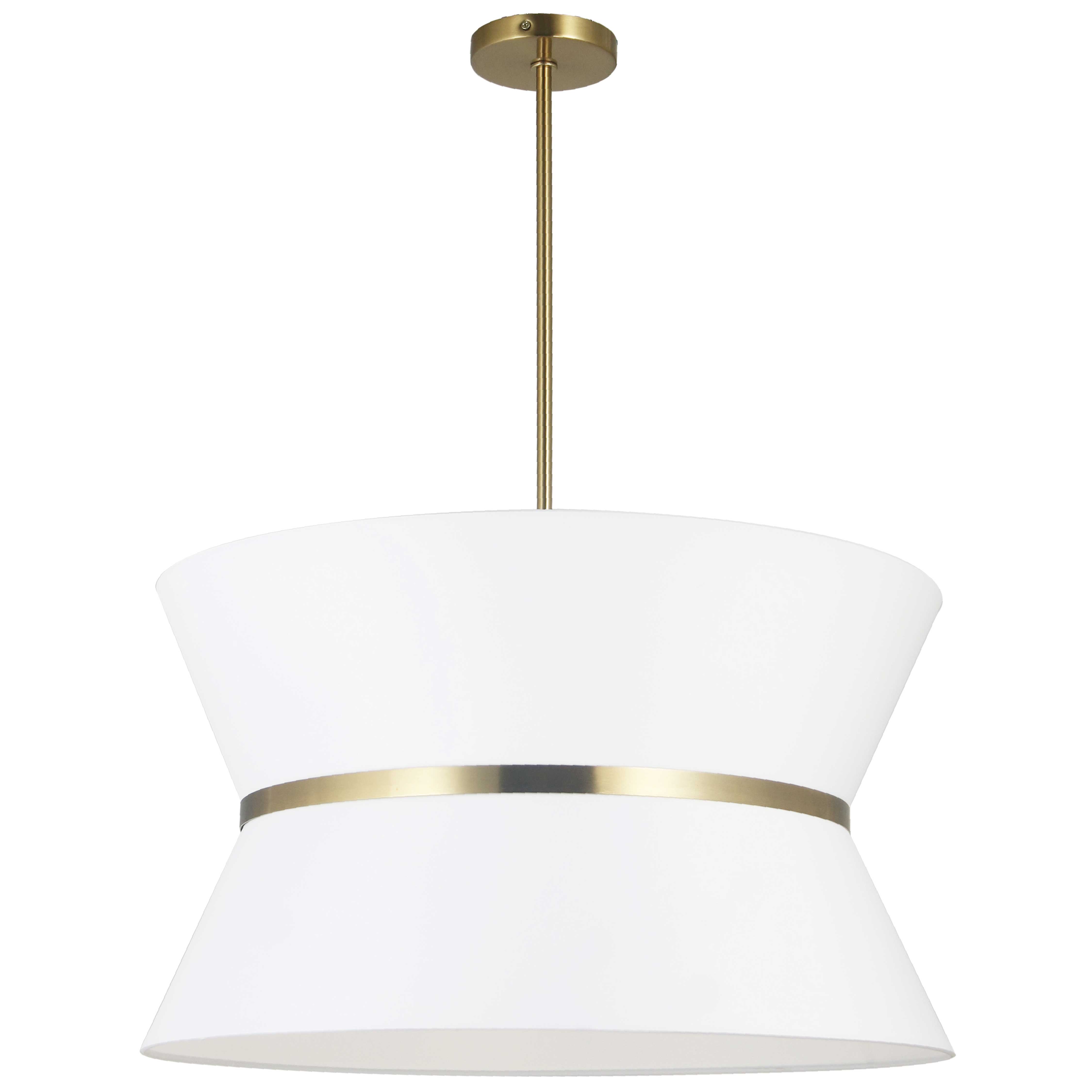 4LT Incand Chandelier, AGB w/ GLD ring, WH Shade
