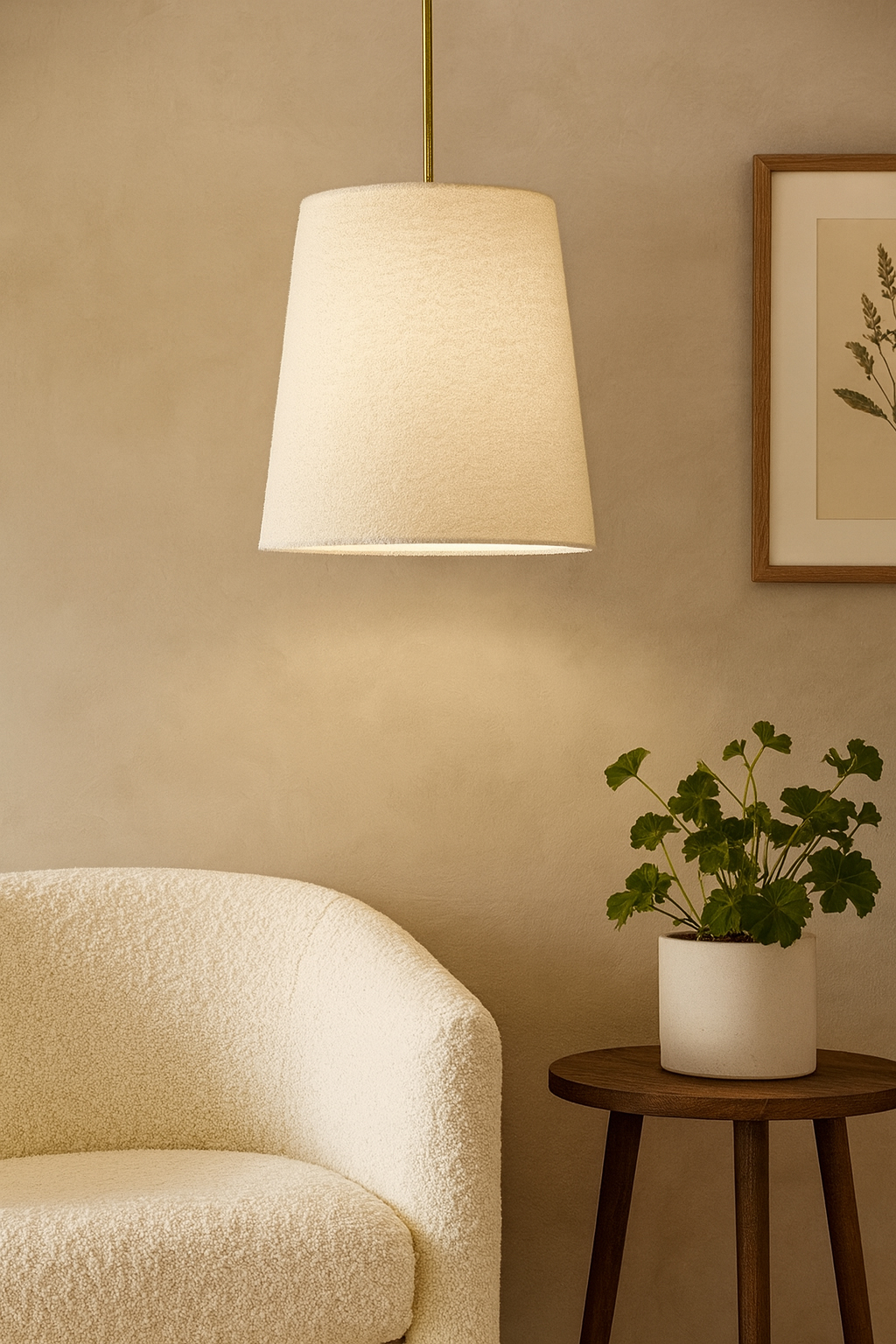 1LT Incandescent Pendant, AGB w/ WH Boucle Shade