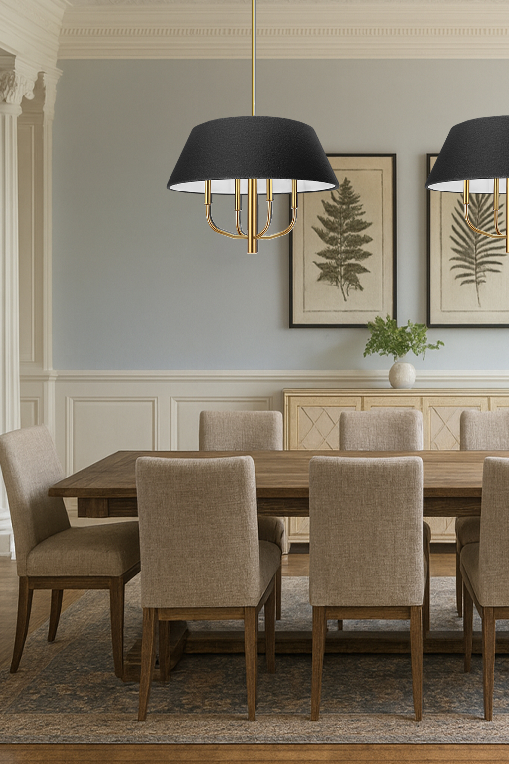 4LT Chandelier, AGB w/BK Boucle Shade