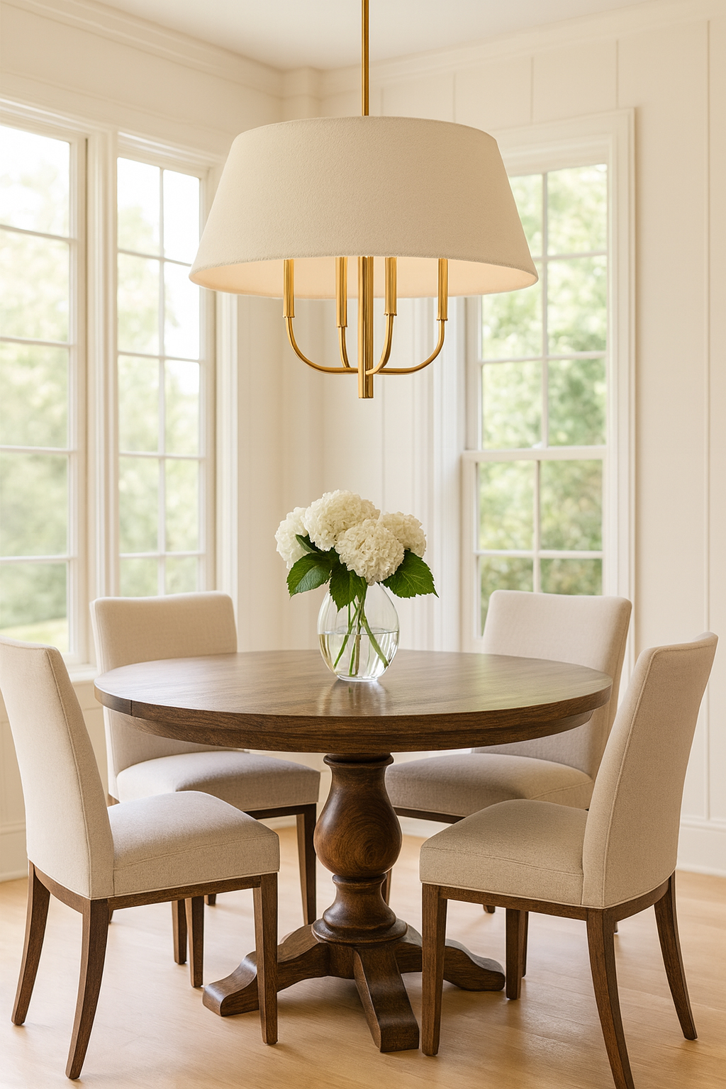 4LT Incandescent Chandelier, AGB w/WH Boucle Shade