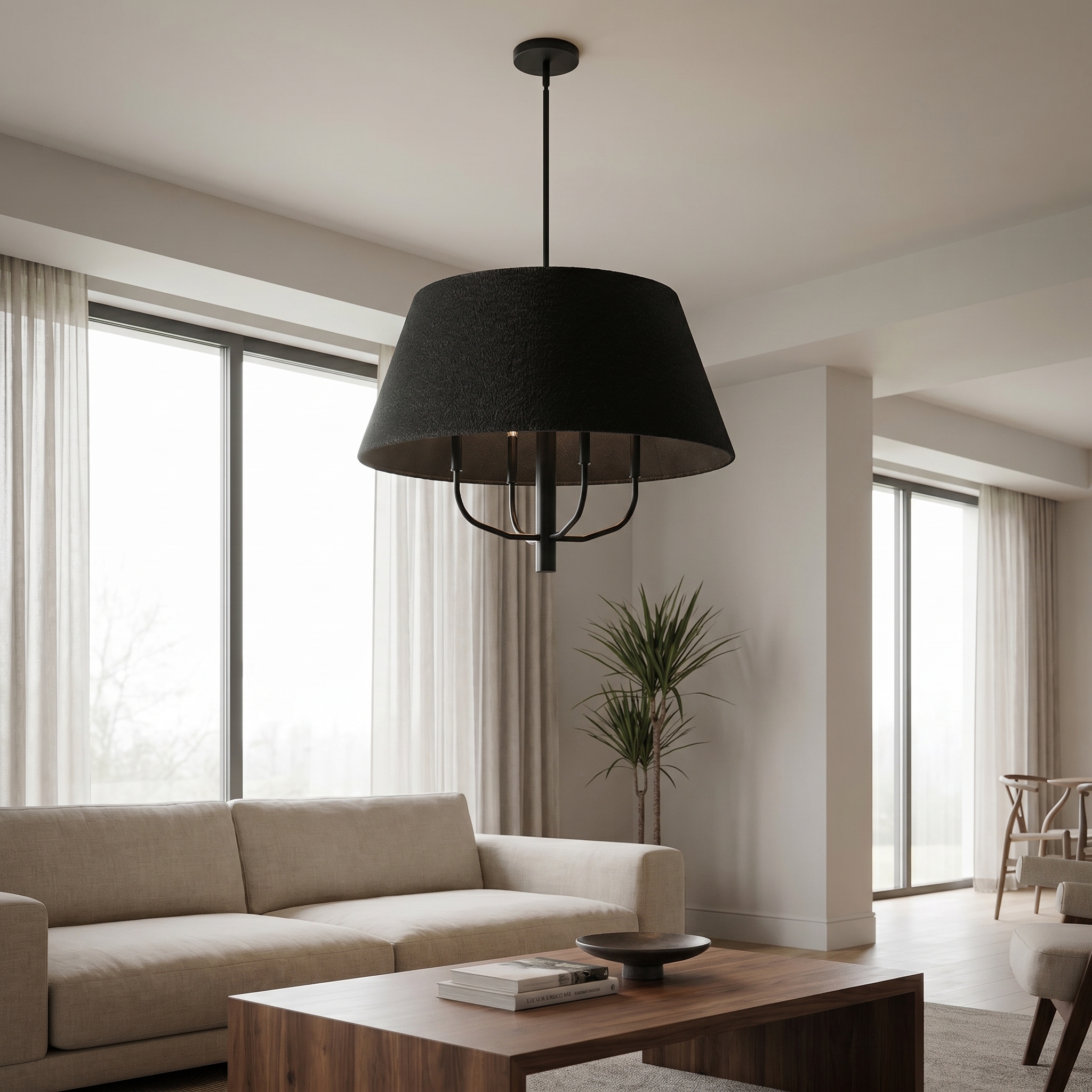 4LT Chandelier, MB w/BK Boucle Shade