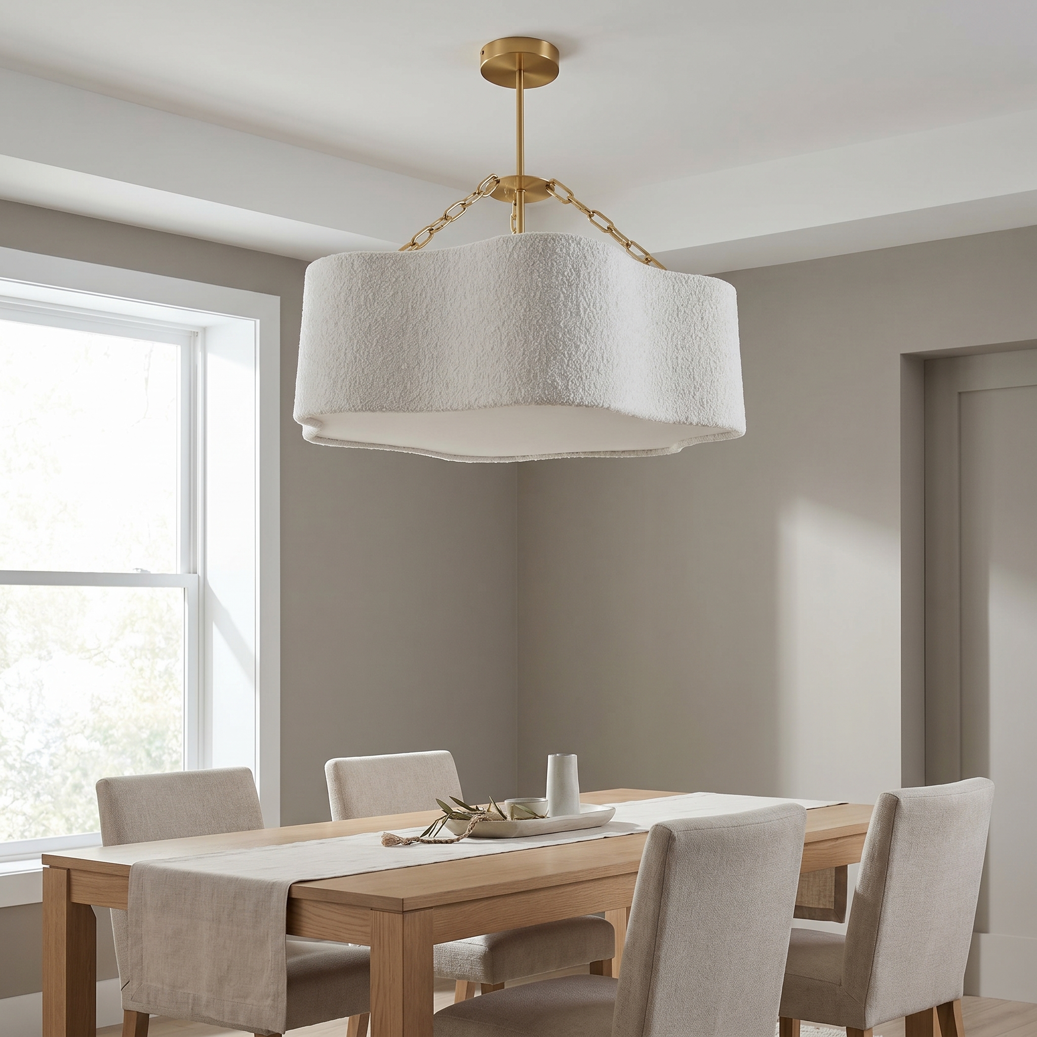 4LT Chandelier, AGB w/ WH Boucle Shade