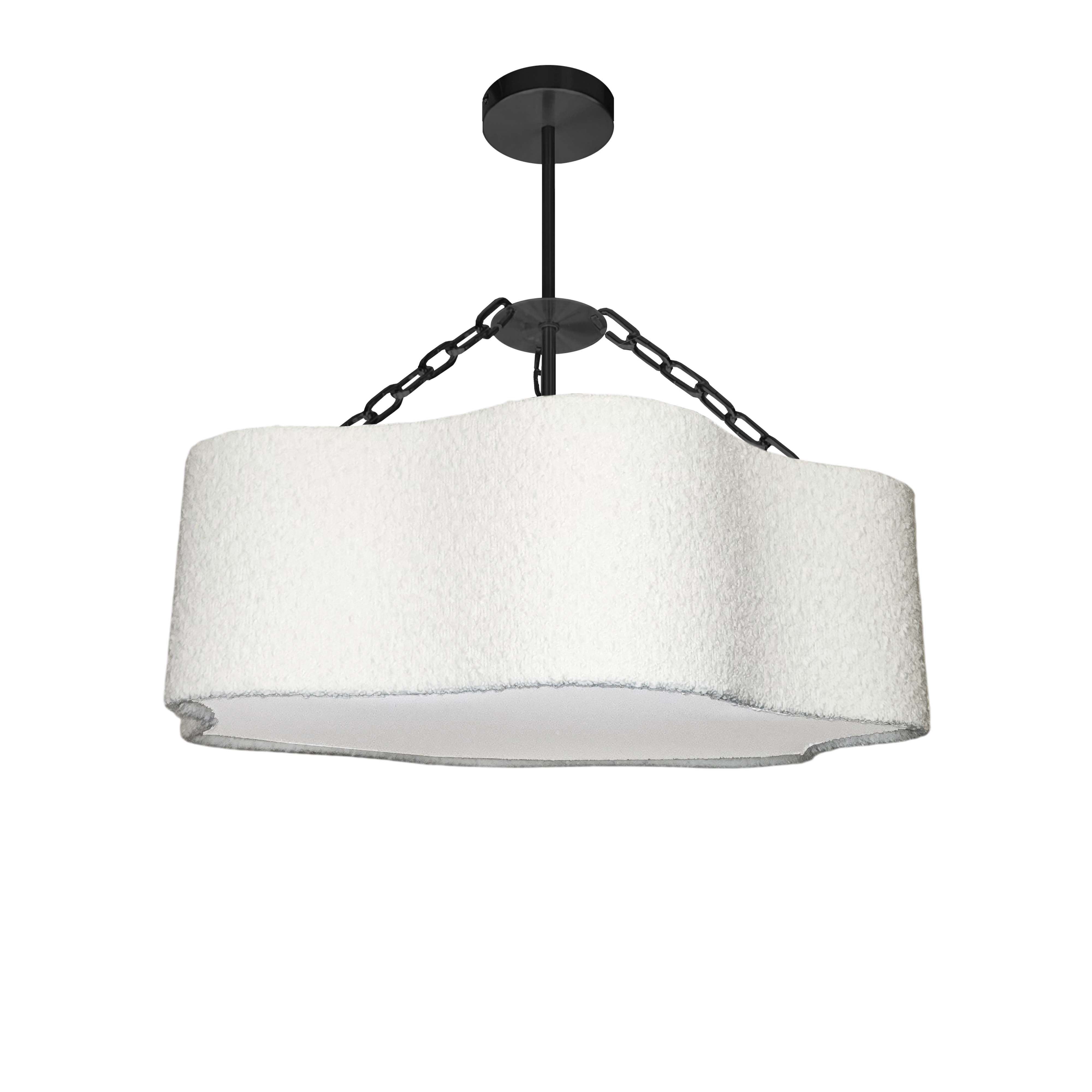4LT Chandelier, MB w/ WH Boucle Shade