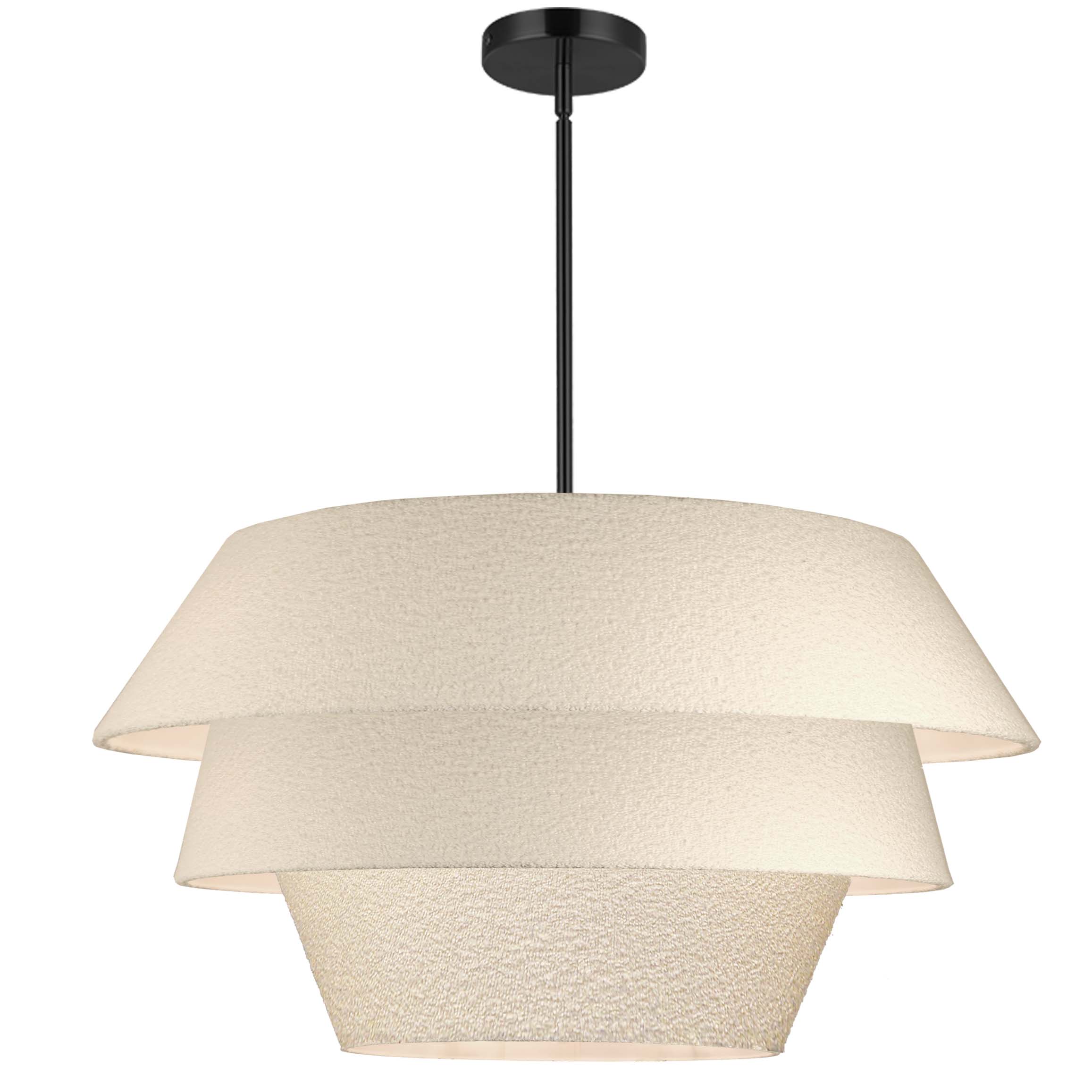 4LT 3-Tier Chandelier, MB w/ WH Boucle Shade