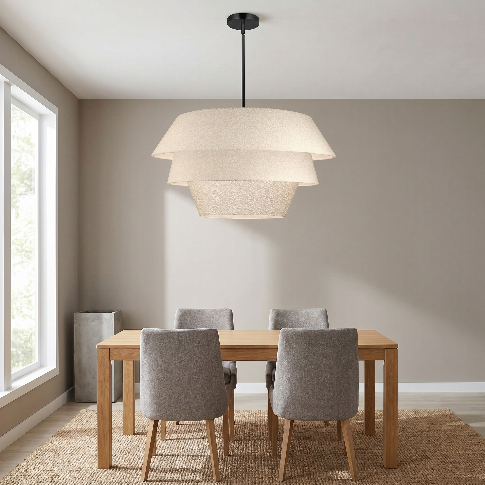 4LT 3-Tier Chandelier, MB w/ WH Boucle Shade