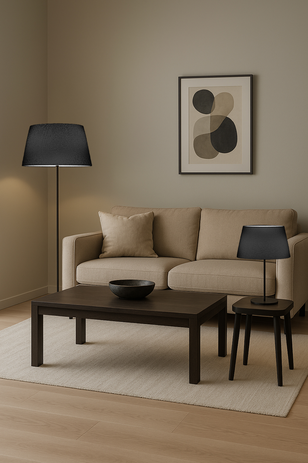 1LT Table Lamp, MB w/ BK Boucle Shade