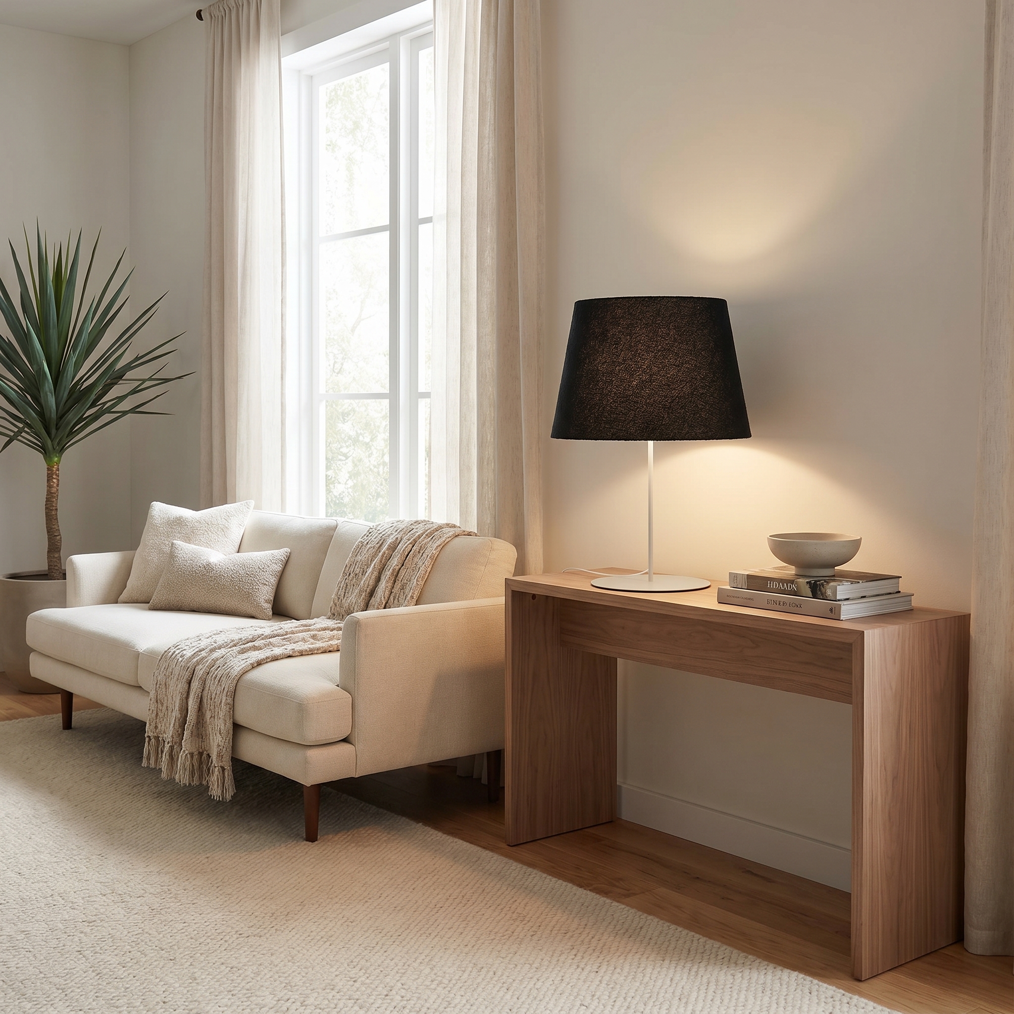 1LT Table Lamp, MW w/ BK Boucle Shade