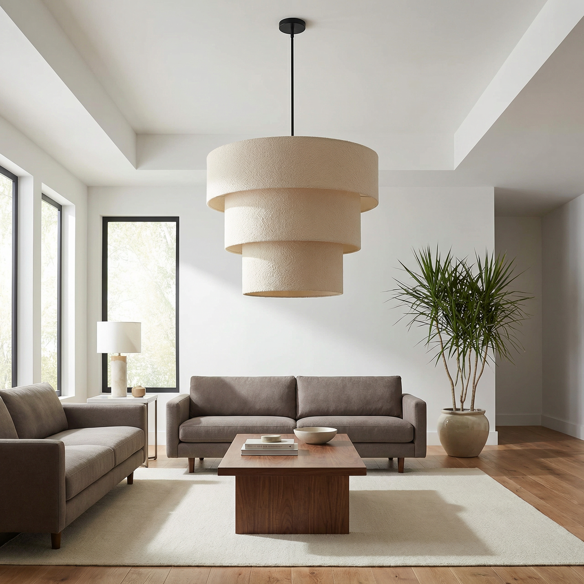 9LT Incandescent Pendant, MB w/ WH Boucle Shades