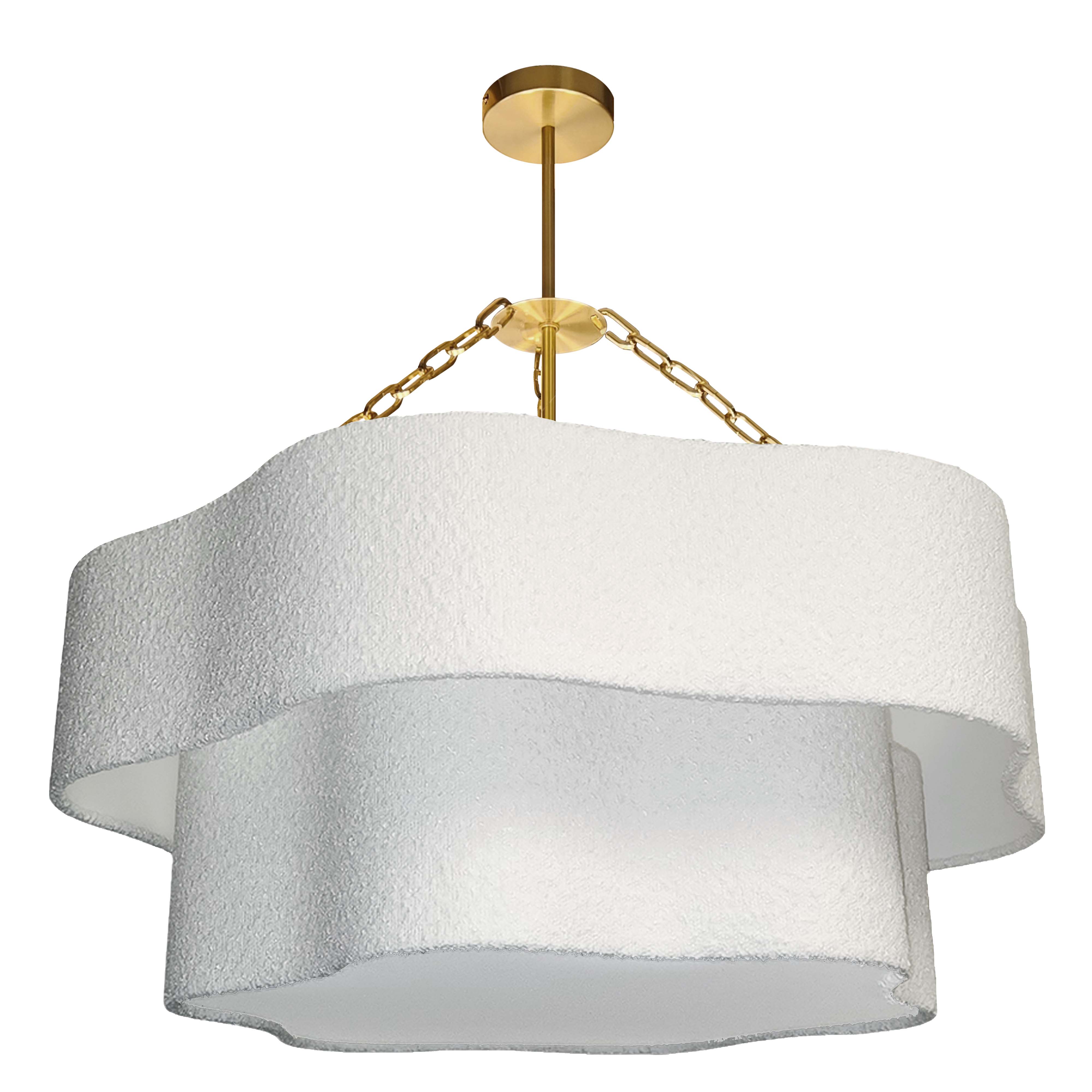 4LT 2-Tier Chandelier, AGB w/ WH Boucle Shade