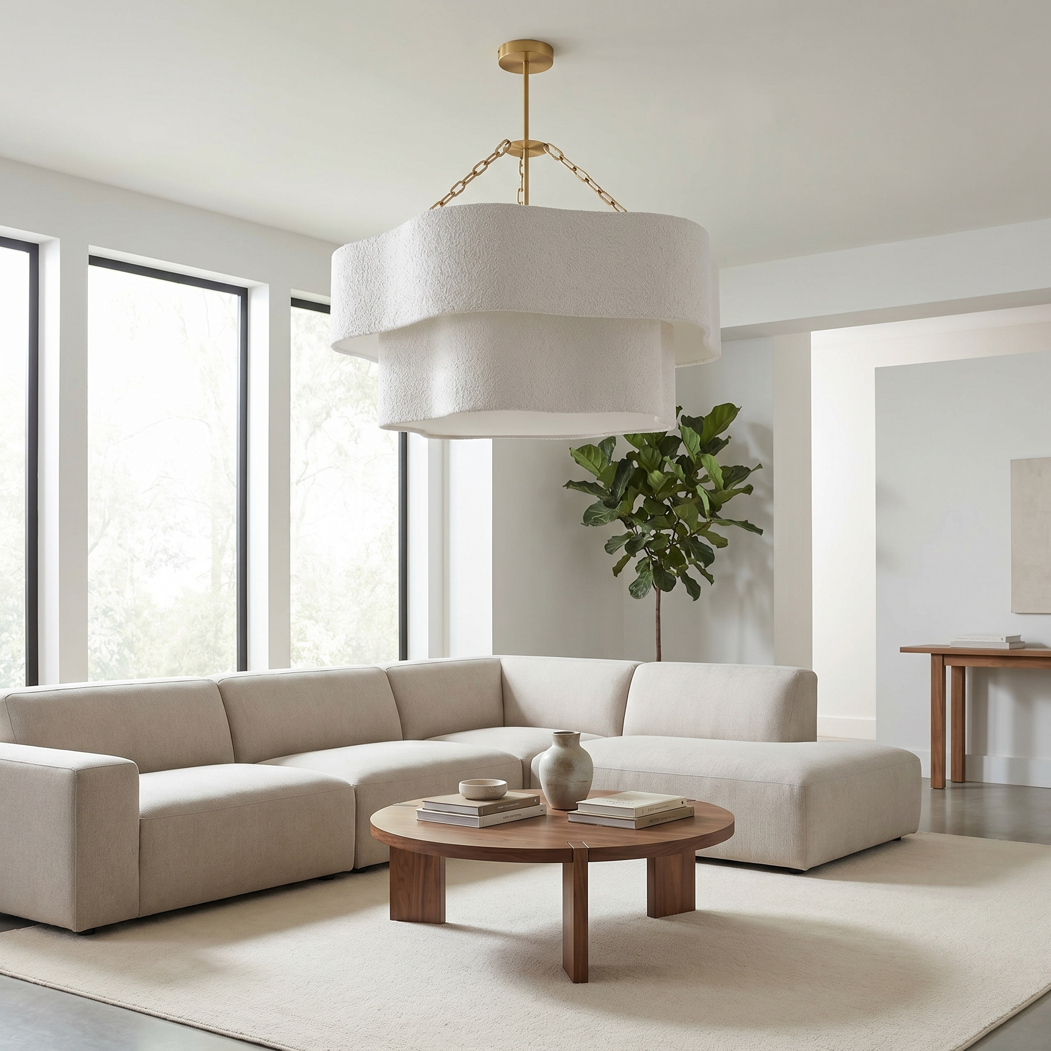 4LT 2-Tier Chandelier, AGB w/ WH Boucle Shade
