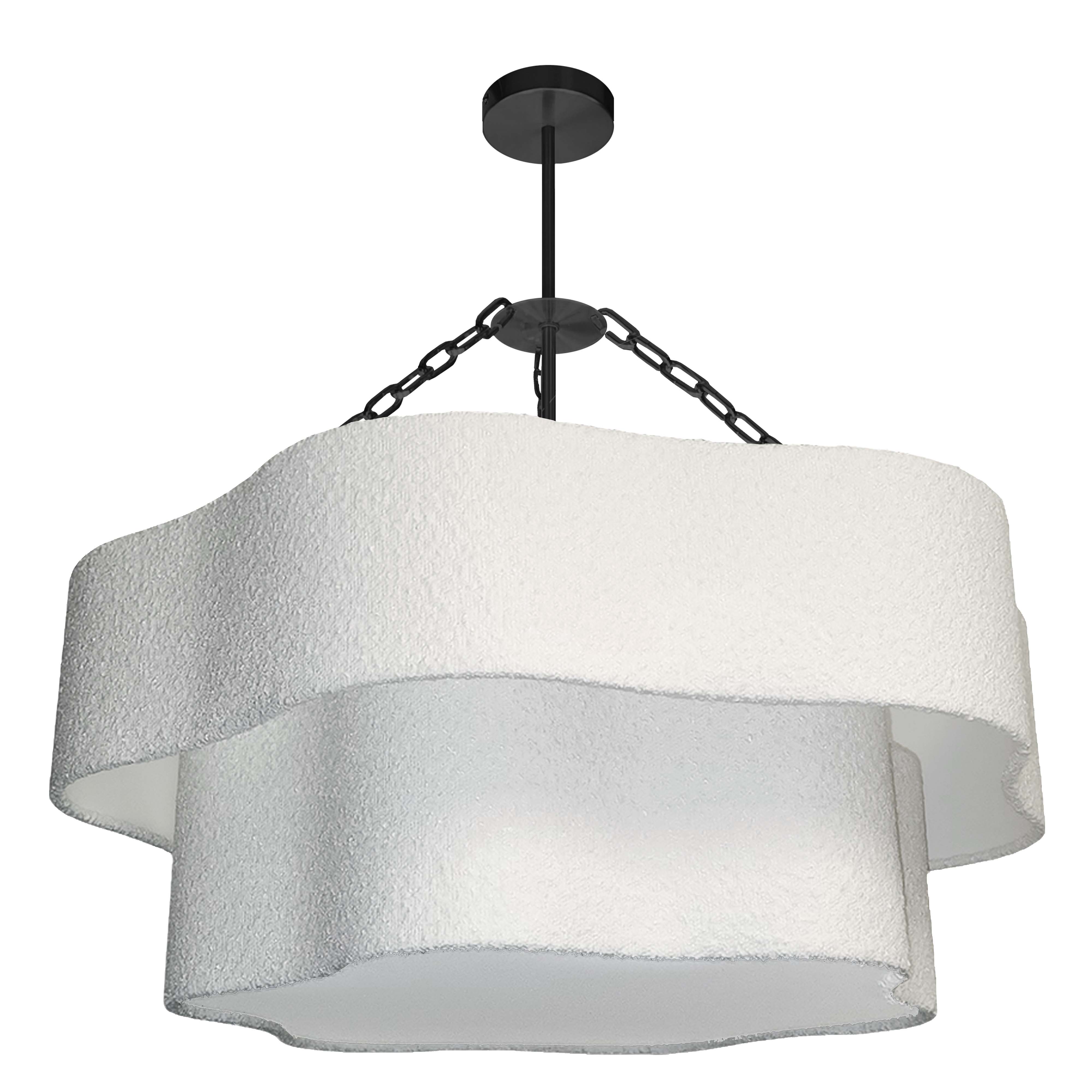 4LT 2-Tier Chandelier, MB w/ WH Boucle Shade