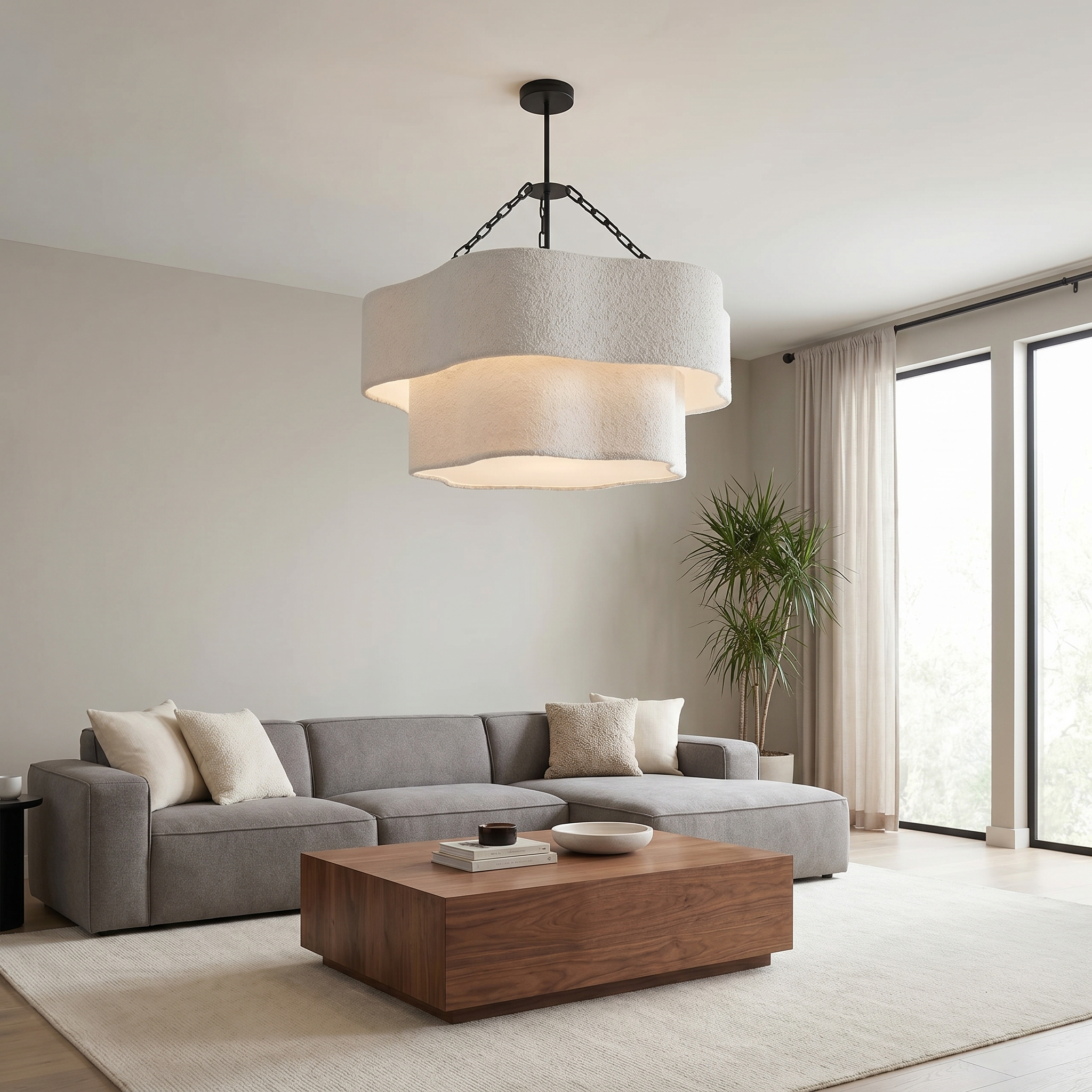 4LT 2-Tier Chandelier, MB w/ WH Boucle Shade