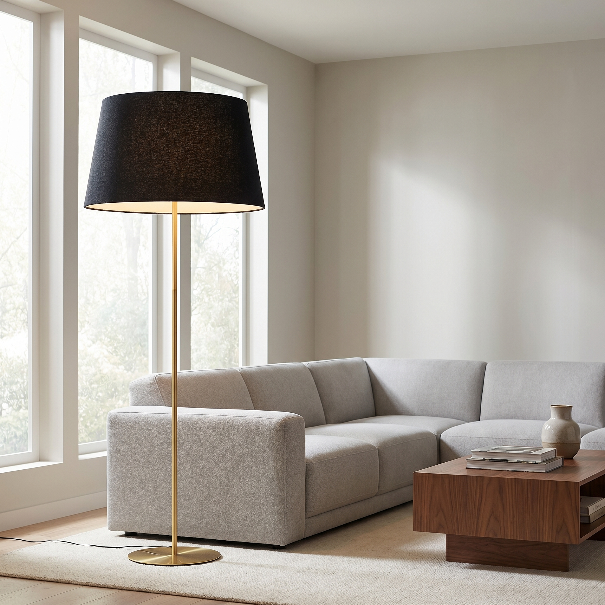 1LT Floor Lamp, AGB w/BK Boucle Shade