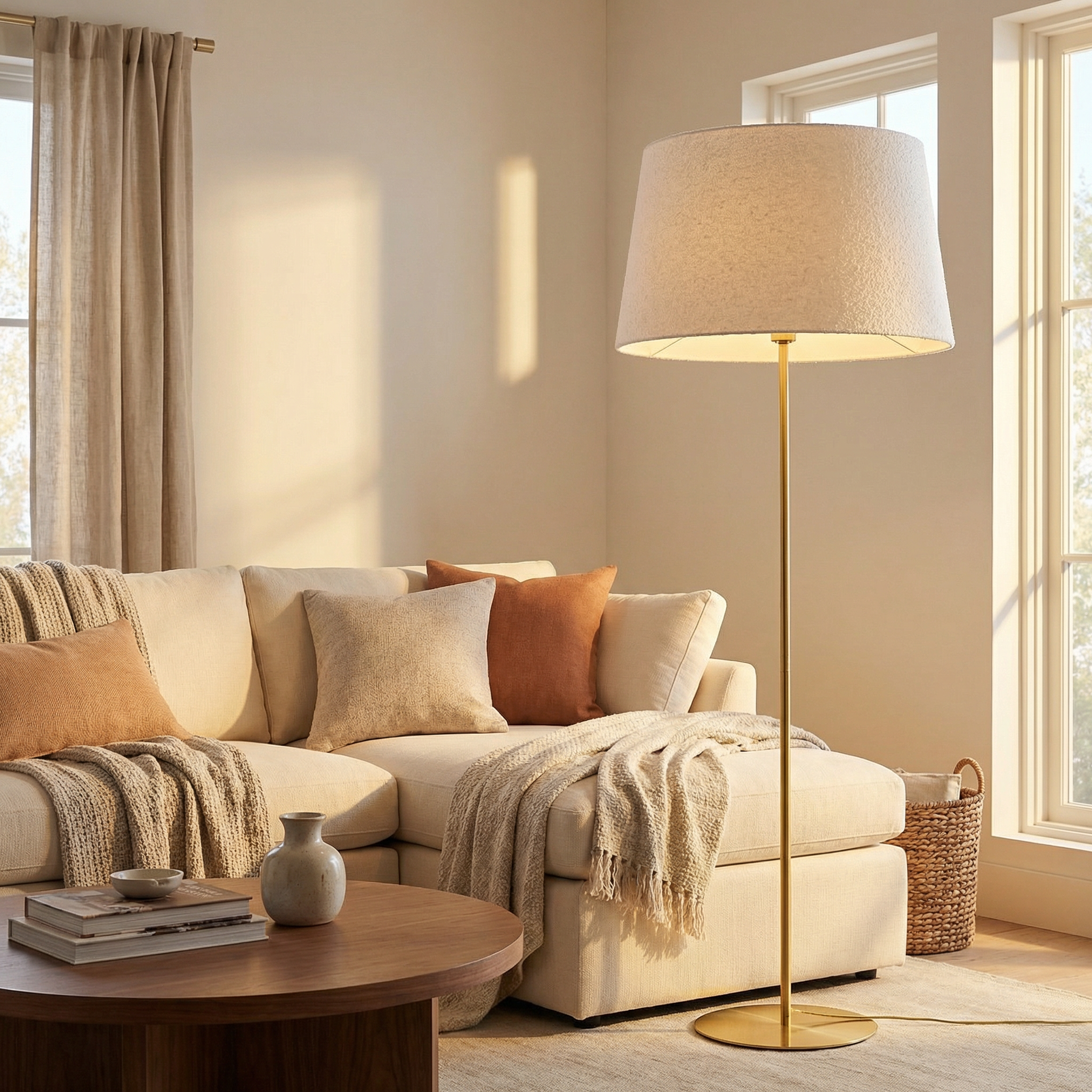 1LT Incandescent Floor Lamp, AGB w/WH Boucle Shade