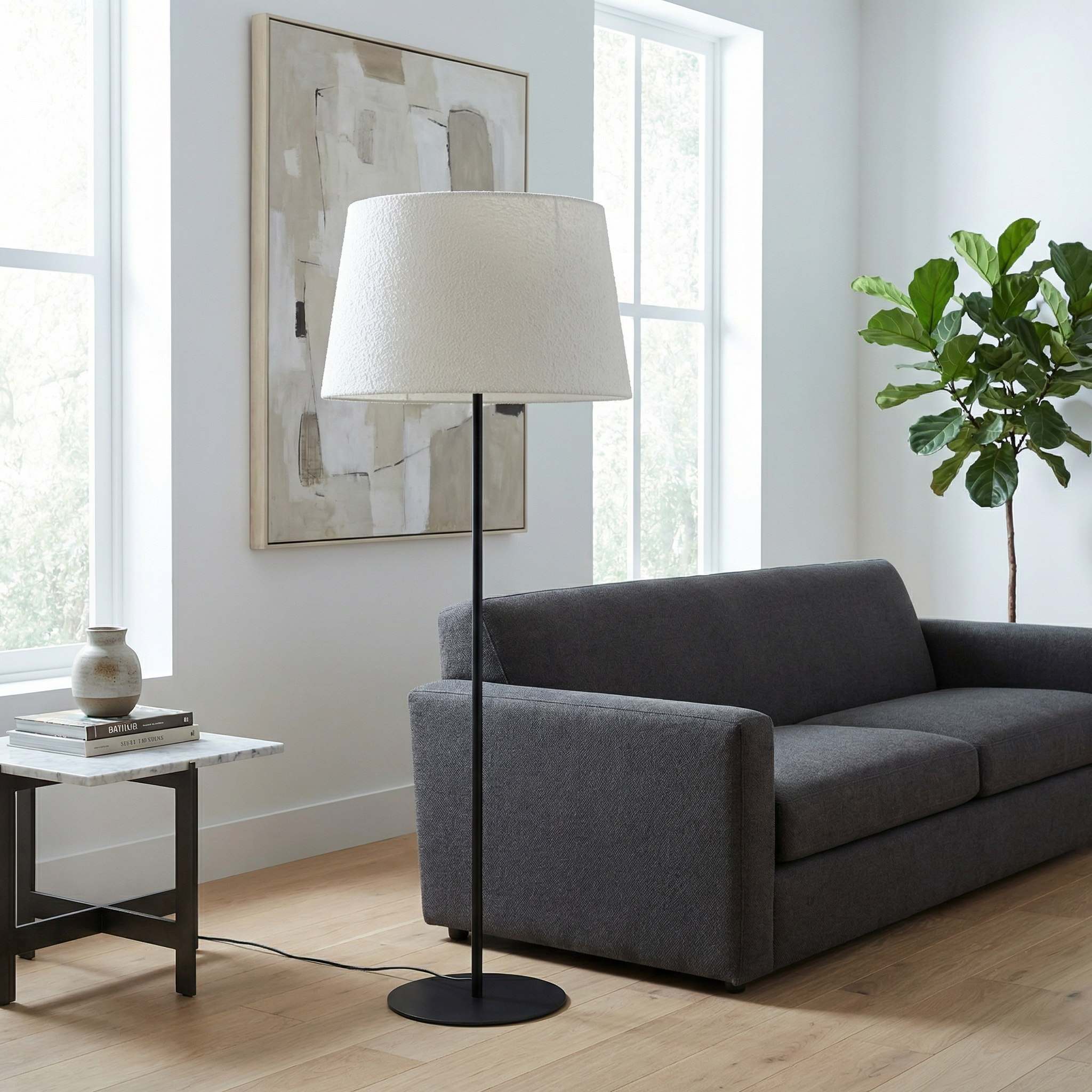 1LT Incandescent Floor Lamp, MB w/ WH Boucle Shade