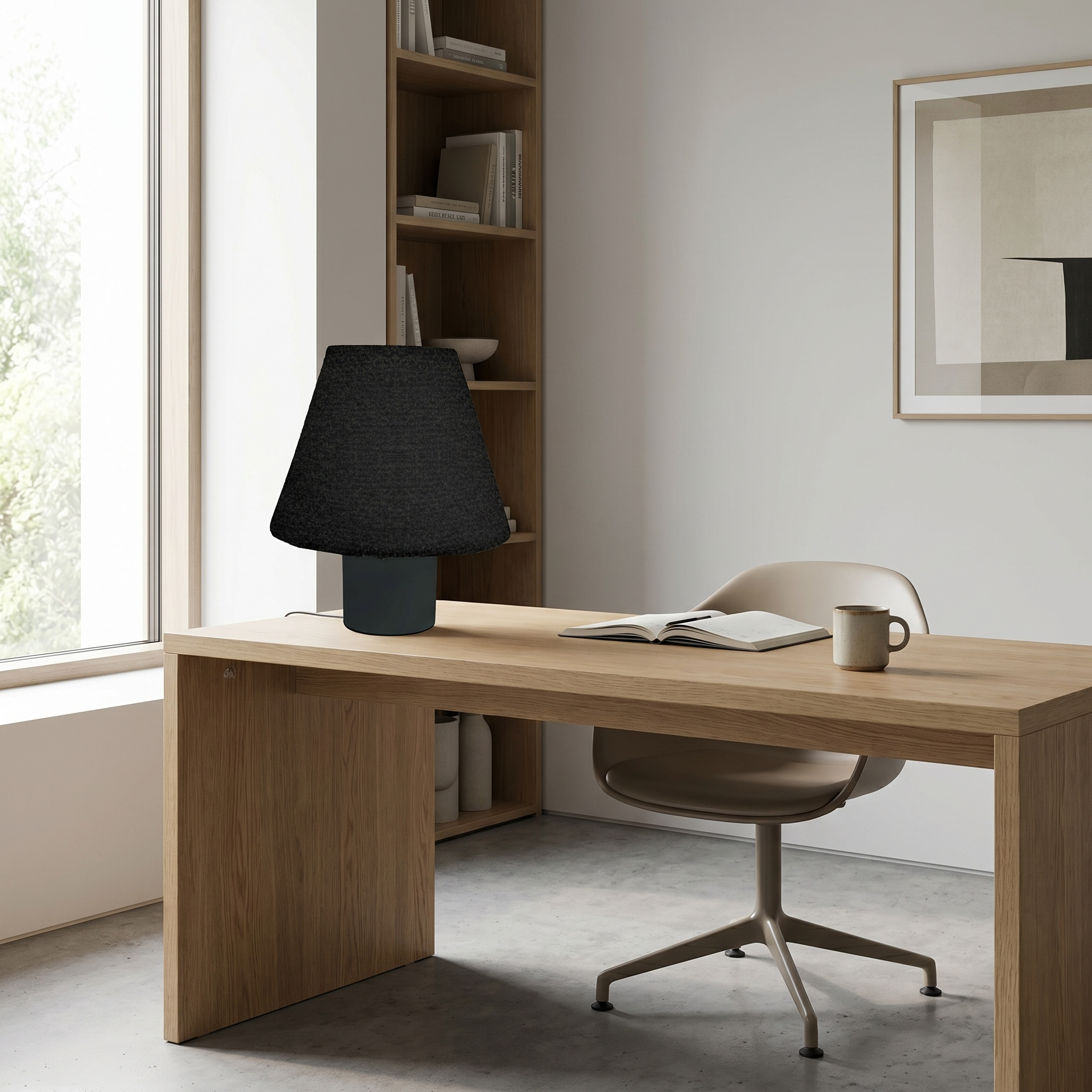 1LT Table Lamp, MB w/ BK Boucle Shade