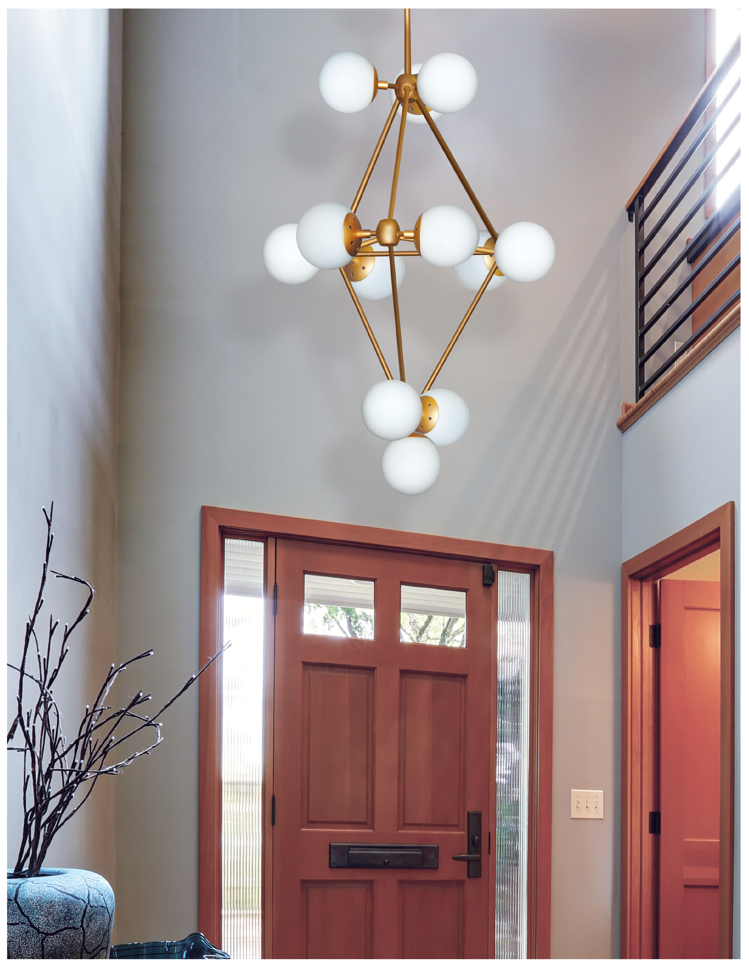 12LT Chandelier, Gold Finish w/White Glass Balls