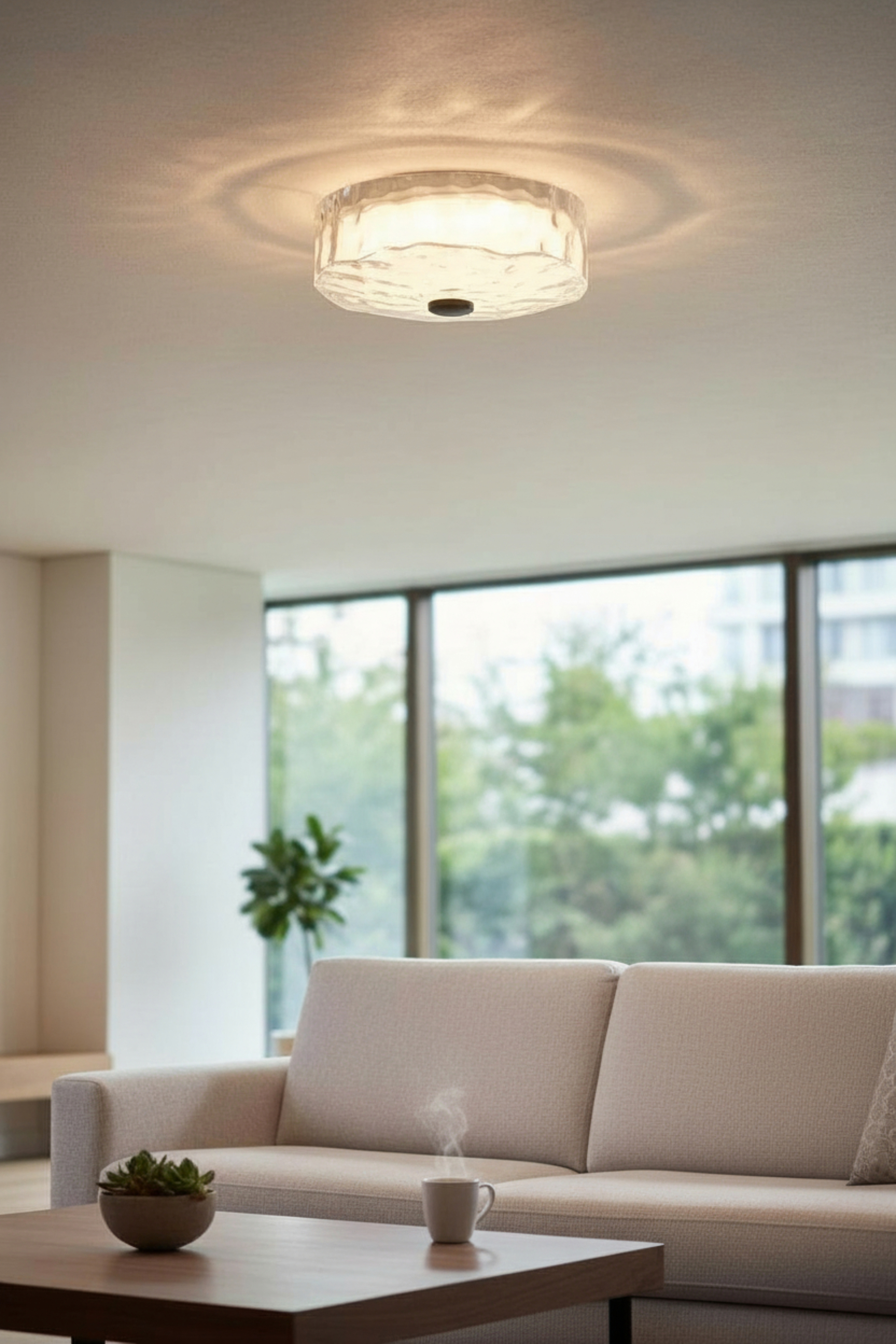 30W Flushmount, MB w/ CLR Rippled Glass