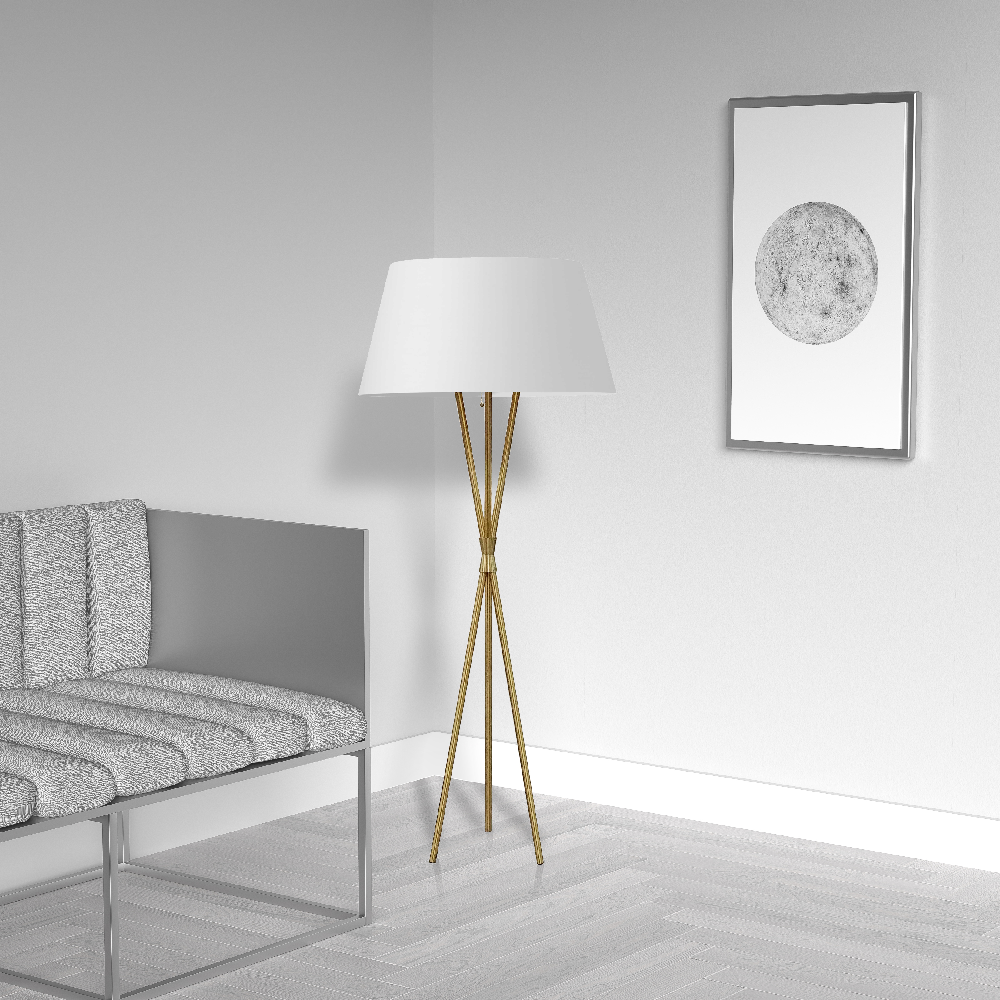 1LT Floor Lamp, ABG w/ WH Shade