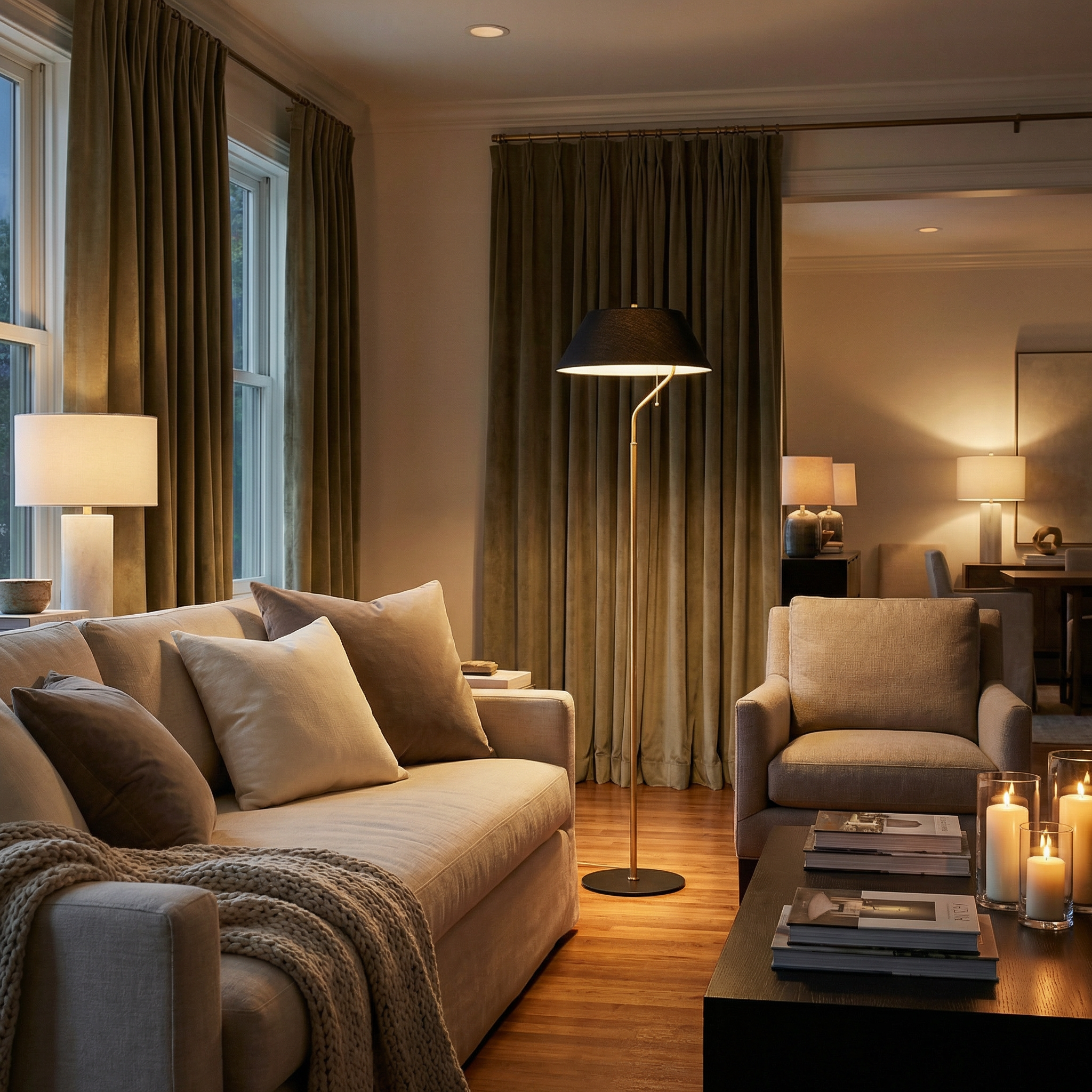 1LT Floor Lamp, AGB & MB w/ BK Shade
