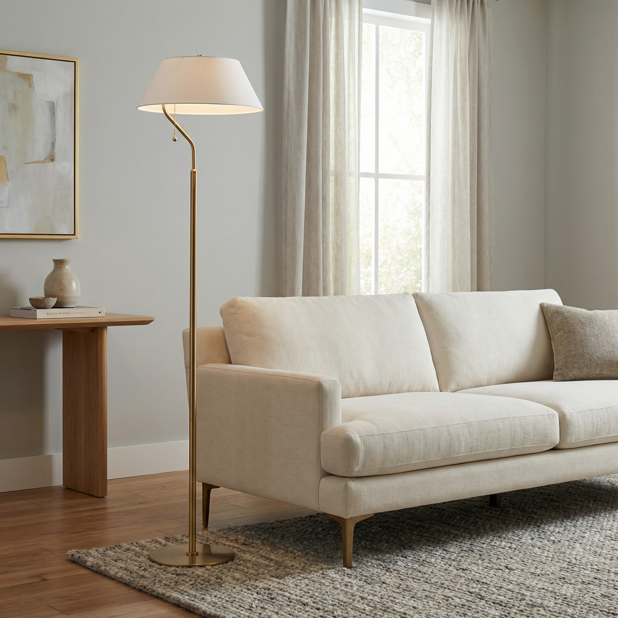 1LT Floor Lamp, AGB w/ WH Shade