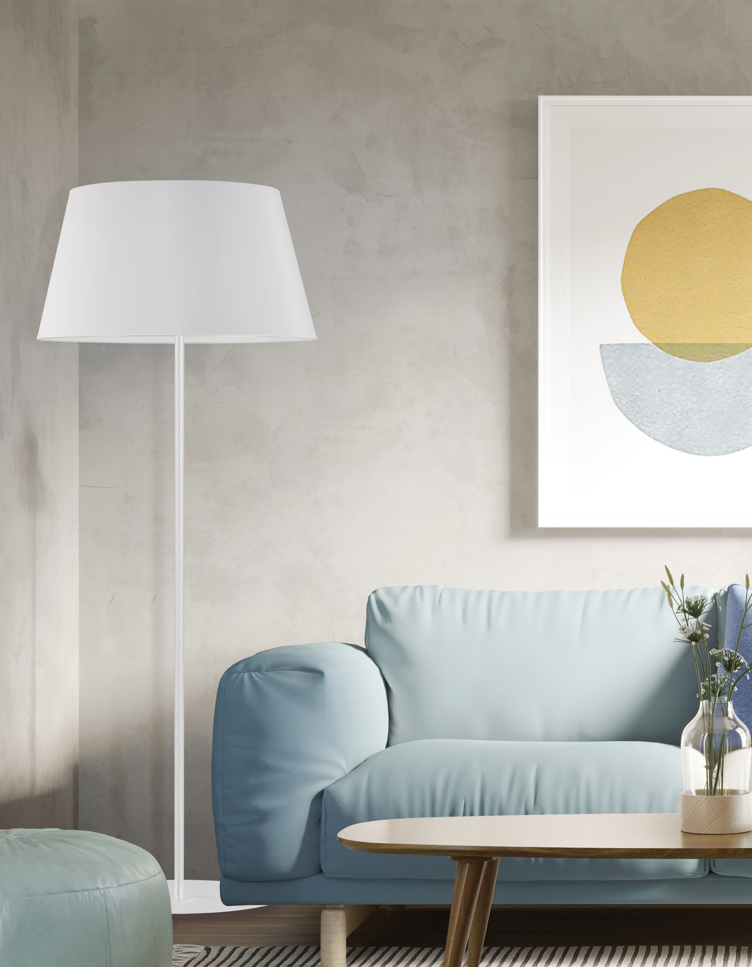 1LT Rnd Base Floor Lamp, MW w/ WH Shade