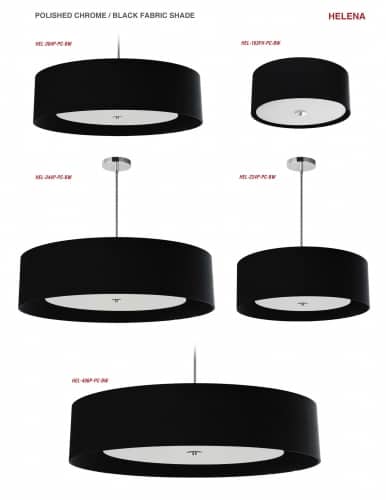 6LT Helena Pendant PC, BK w/WH Diffuser