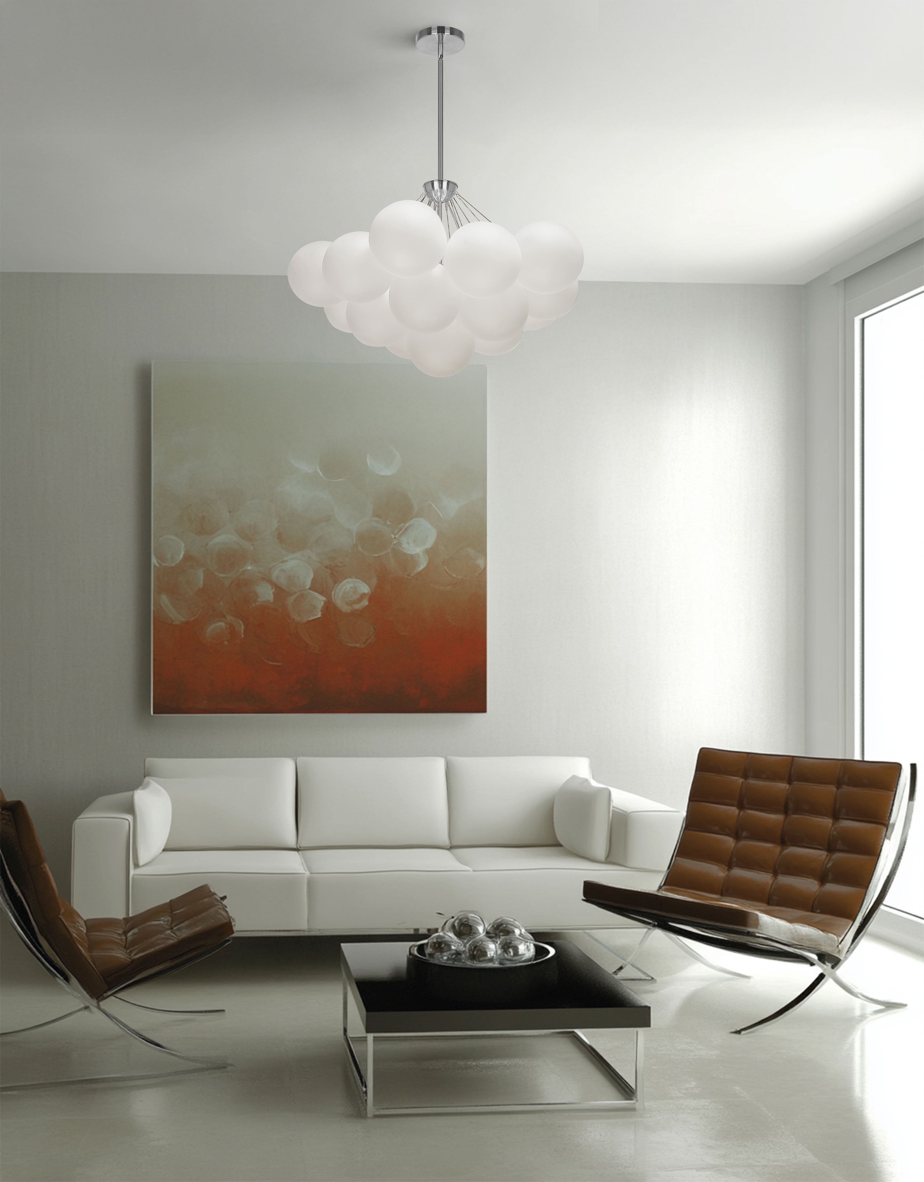 4LT Halogen Chandelier, PC w/ Frosted Glass