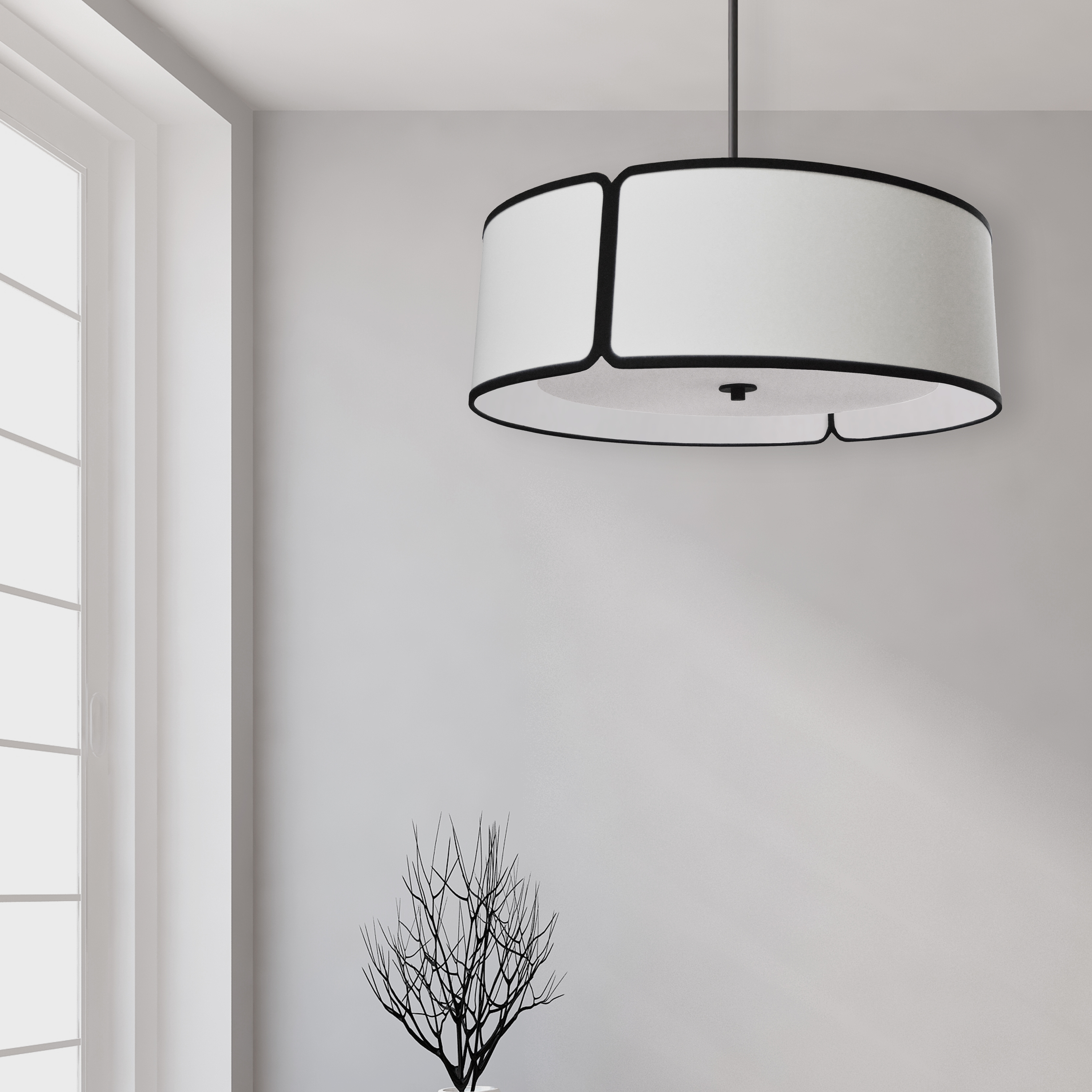 4LT Notched Drum Pendant BK, WH Shade & Diffuser