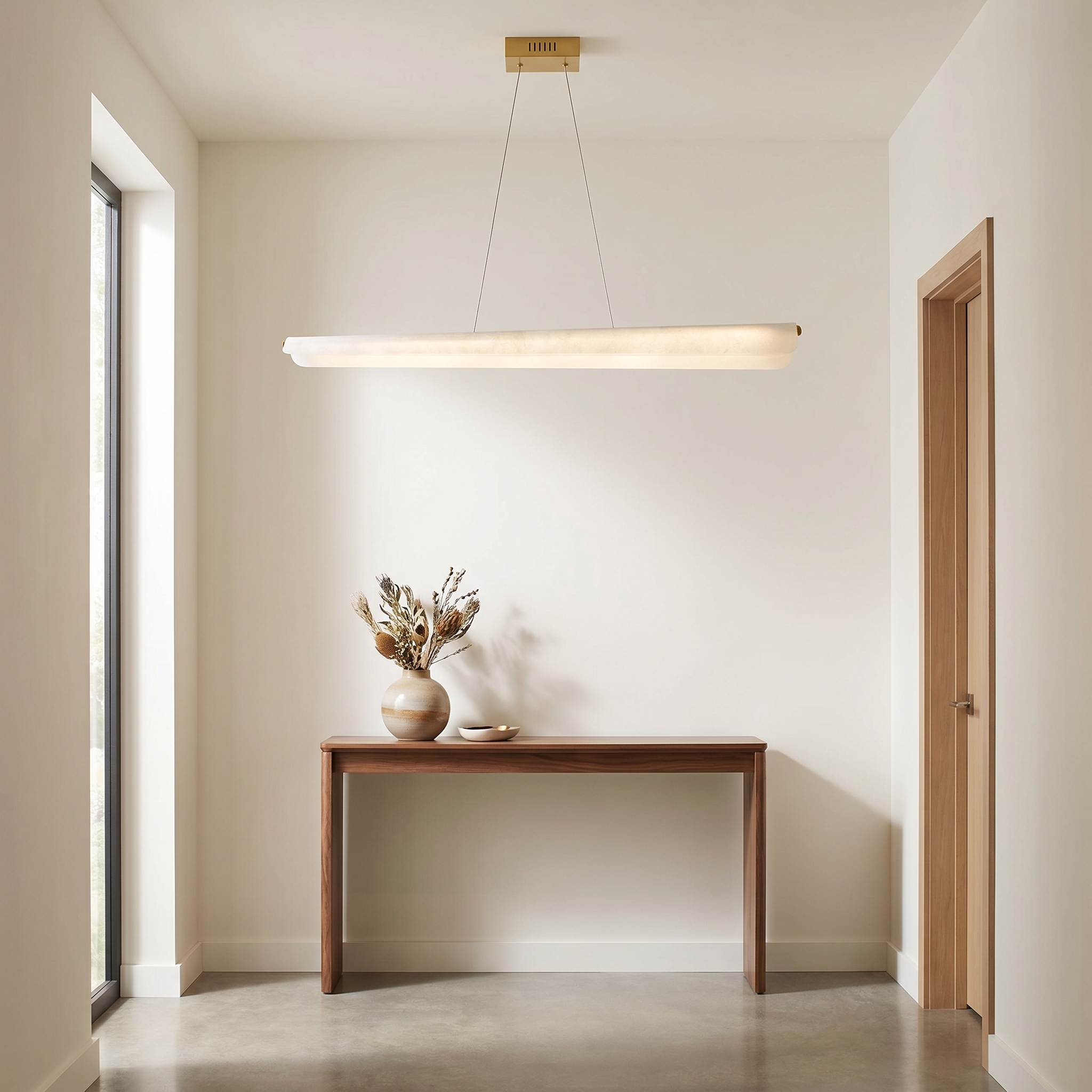 30W Horiz Pendant, AGB w/ Faux Alabaster