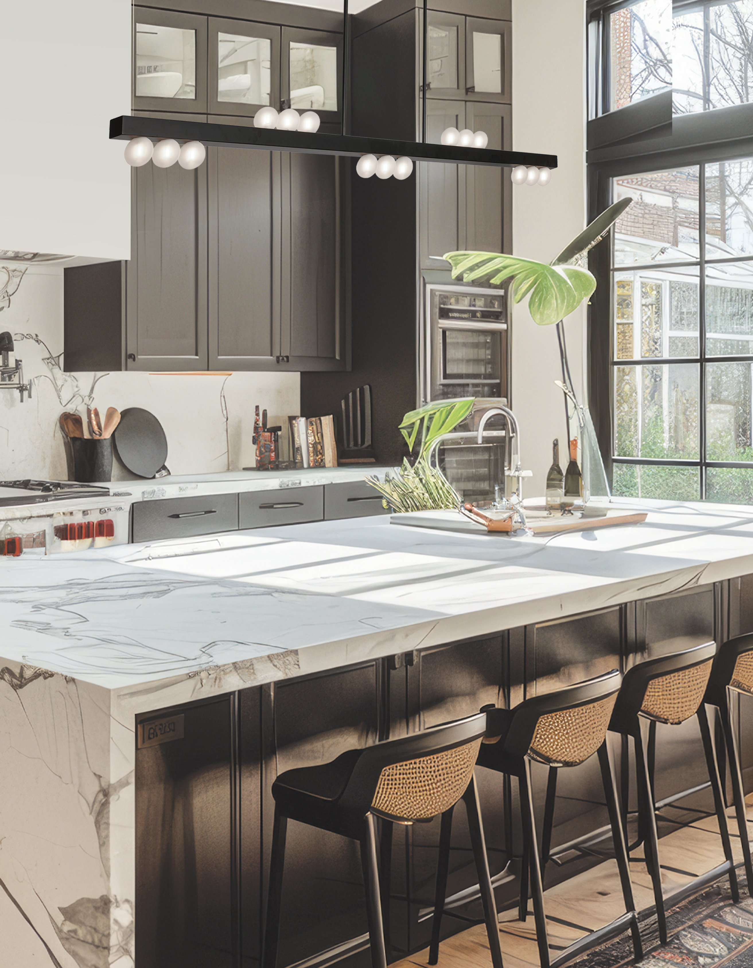 15LT Horiz Pendant, MB w/ Frosted Glass