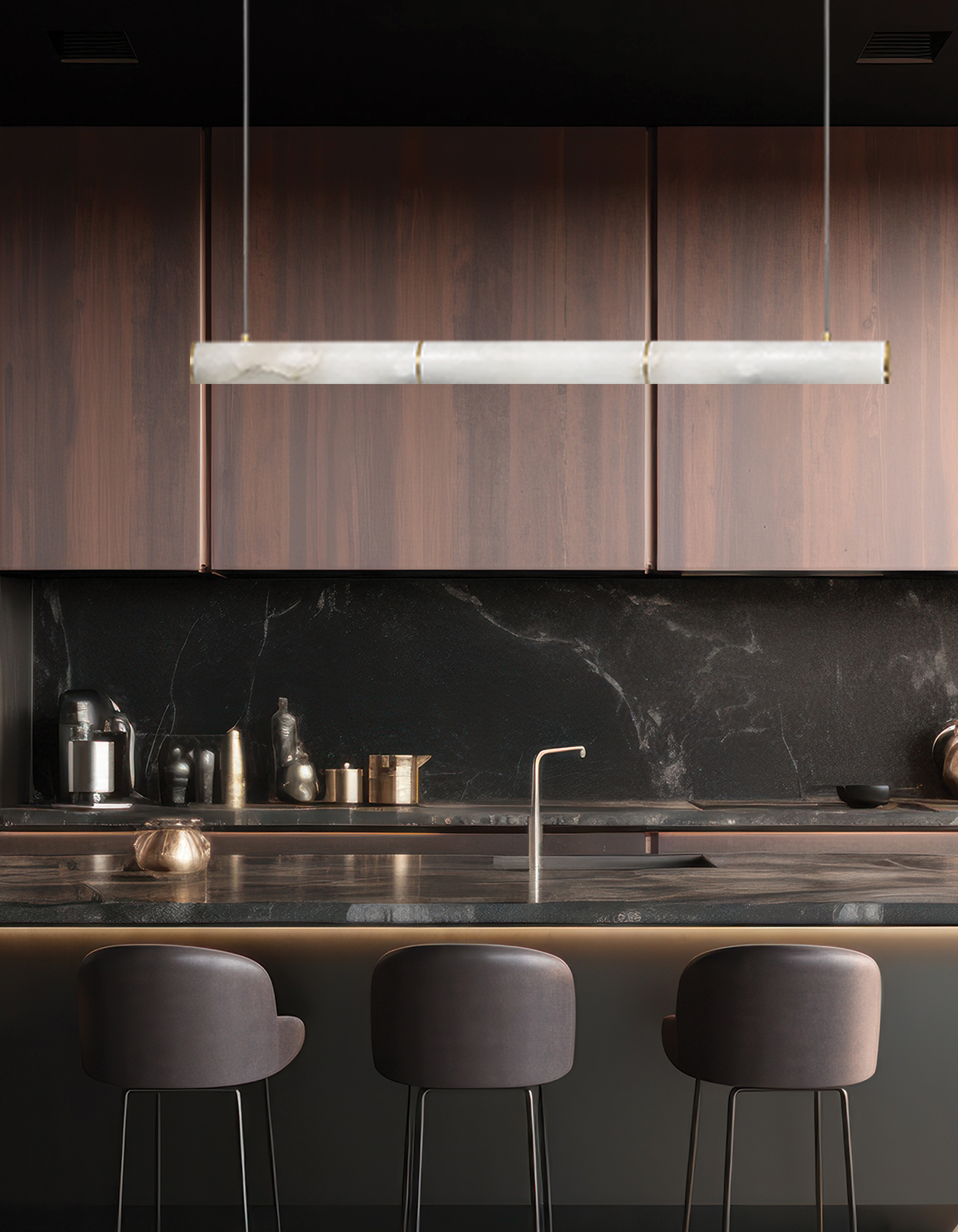 30W Horiz Pendant, AGB w/ ALB Diffuser