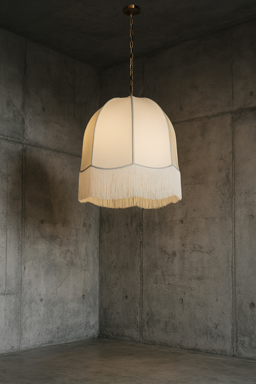 1LT Incandescent Pendant, AGB w/ WH Fringe Shade
